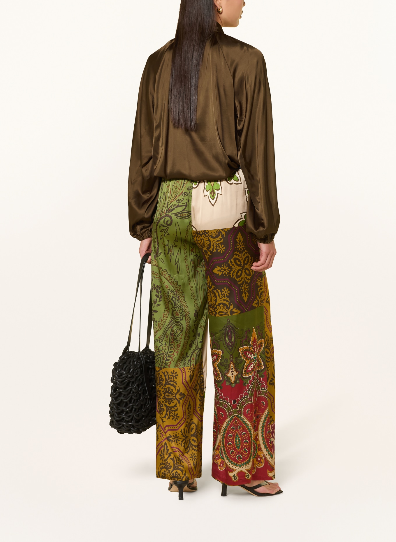 Grace Satin blouse with a bow: DARK BROWN