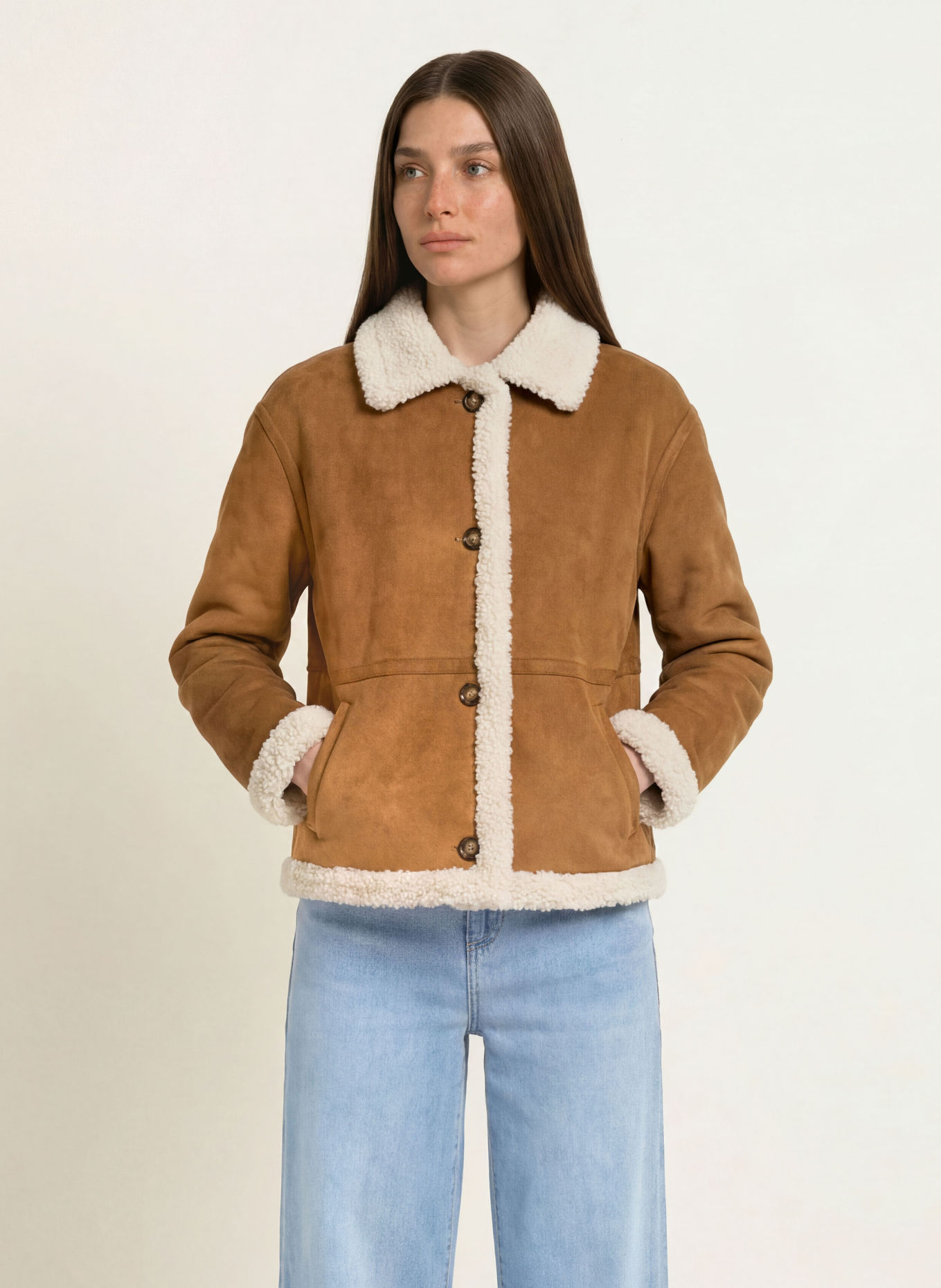 lilienfels Jas in leerlook met kunstbont: LICHTBRUIN / CRÈME