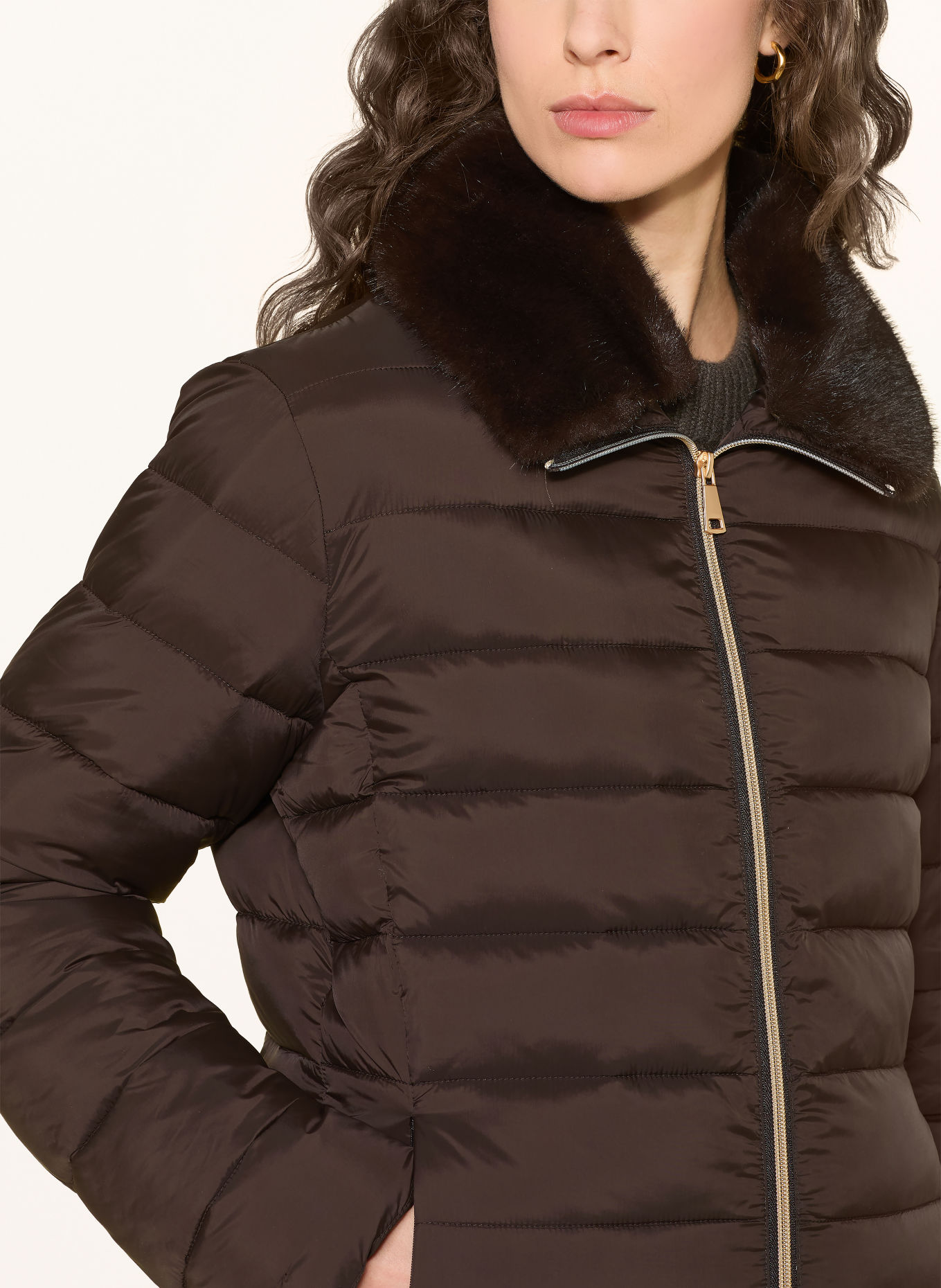lilienfels Steppmantel mit abnehmbarem Kunstfell: DUNKELBRAUN