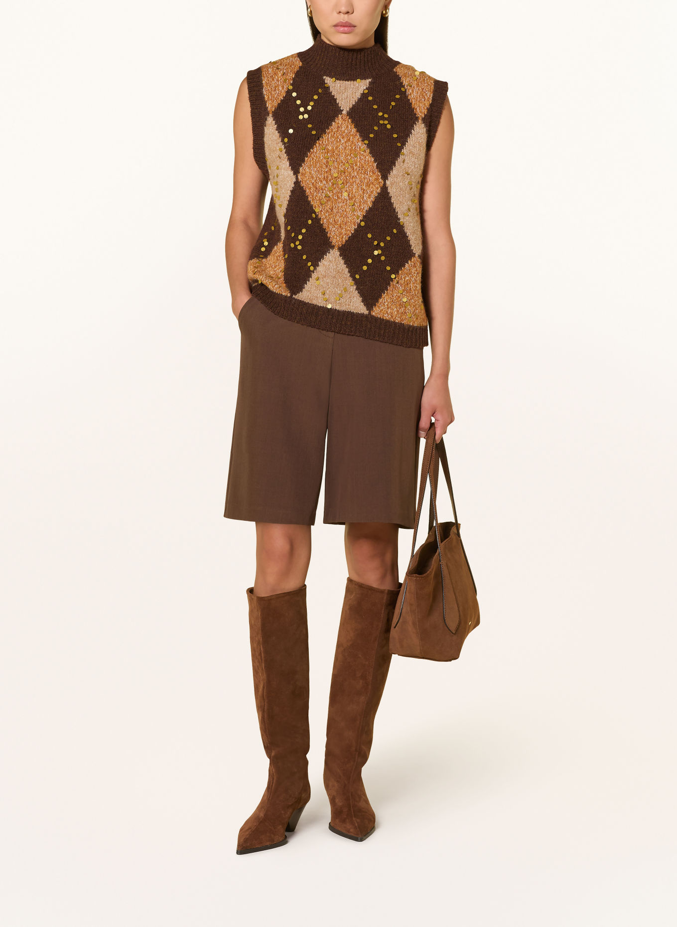 Grace Spencer zonder mouwen met pailletten: MARRON FONCÉ / GOUD / BRUIN