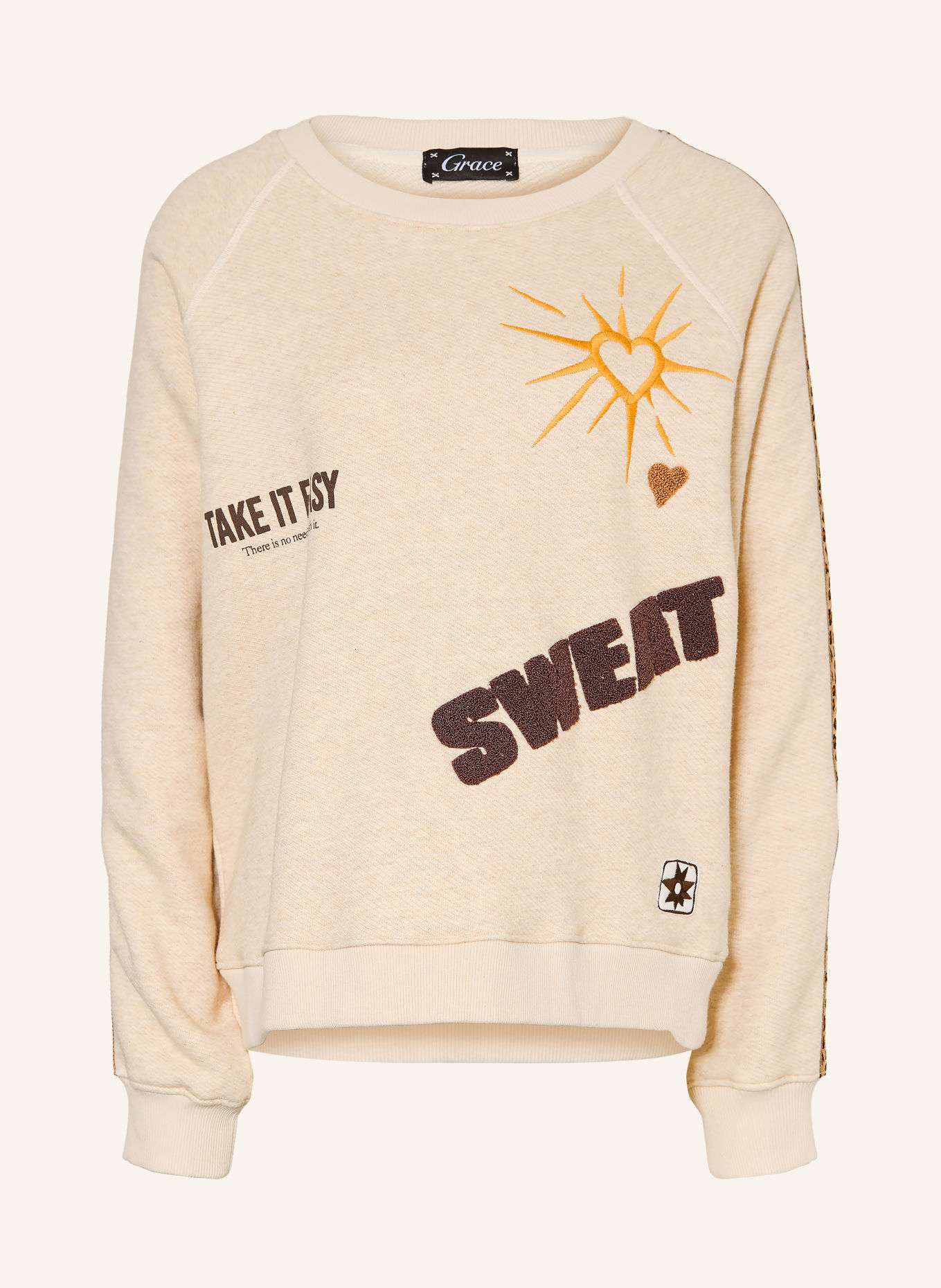 Grace Sweatshirt: CRÈME / MARRON FONCÉ / DONKERGEEL