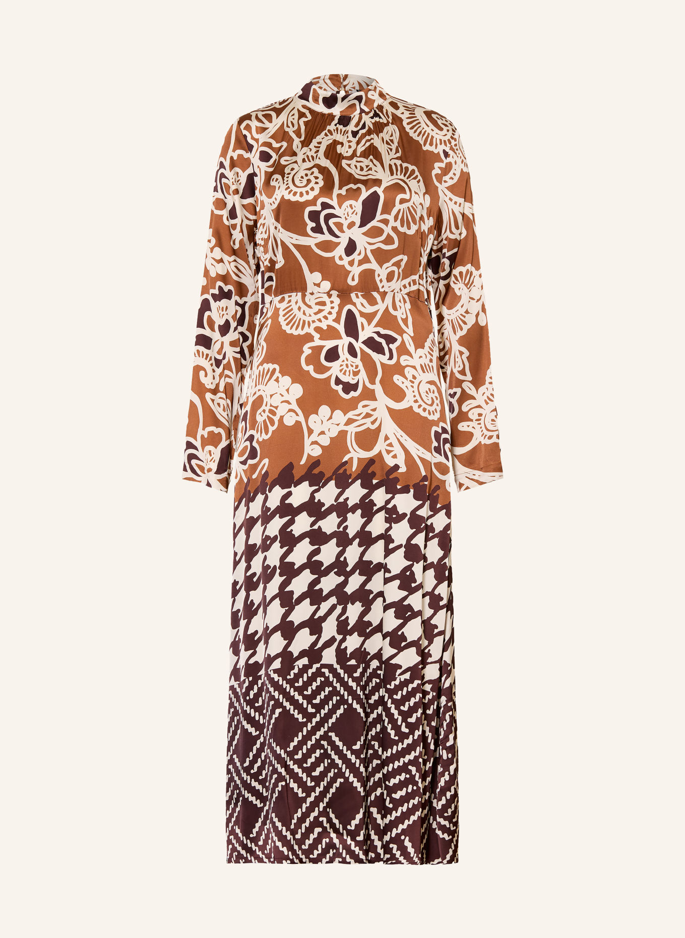 Grace Satijnen jurk FLORA: BRUIN / MARRON FONCÉ / ECRU