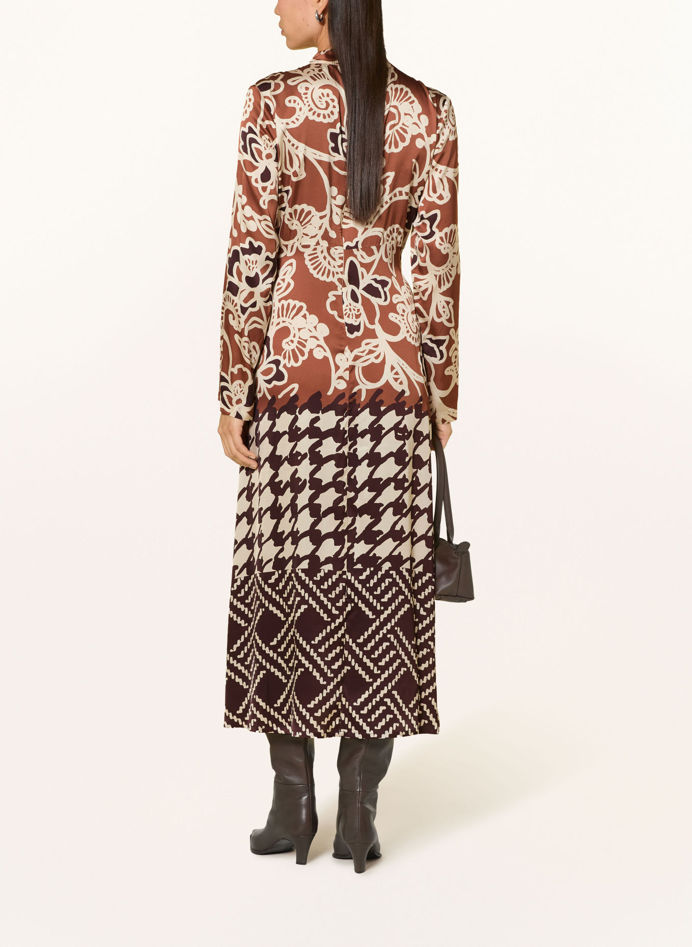 Grace Satijnen jurk FLORA: BRUIN / MARRON FONCÉ / ECRU
