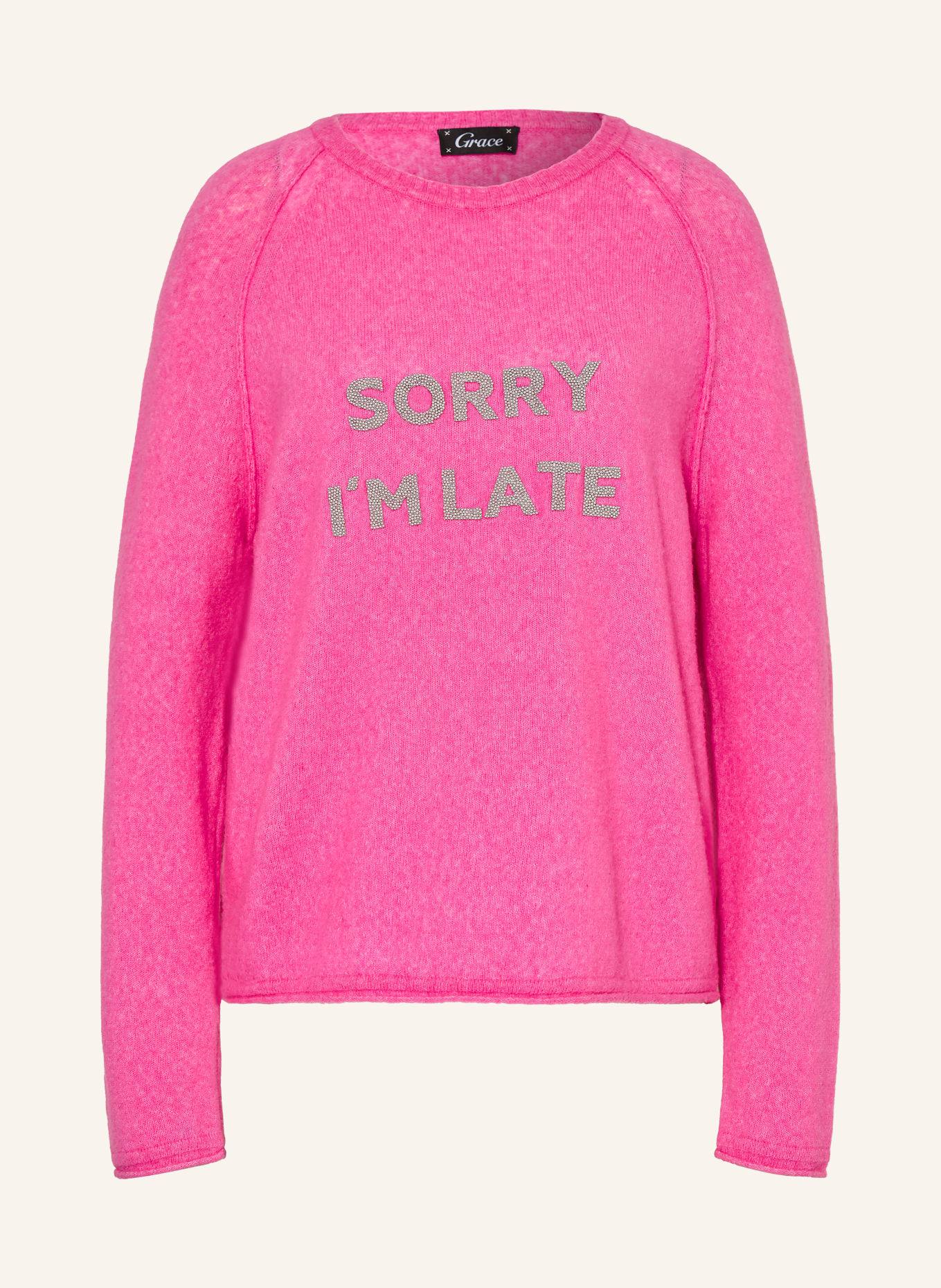 Grace Trui SORRY I'M LATE met sieradenparels: ROZE / ZILVER
