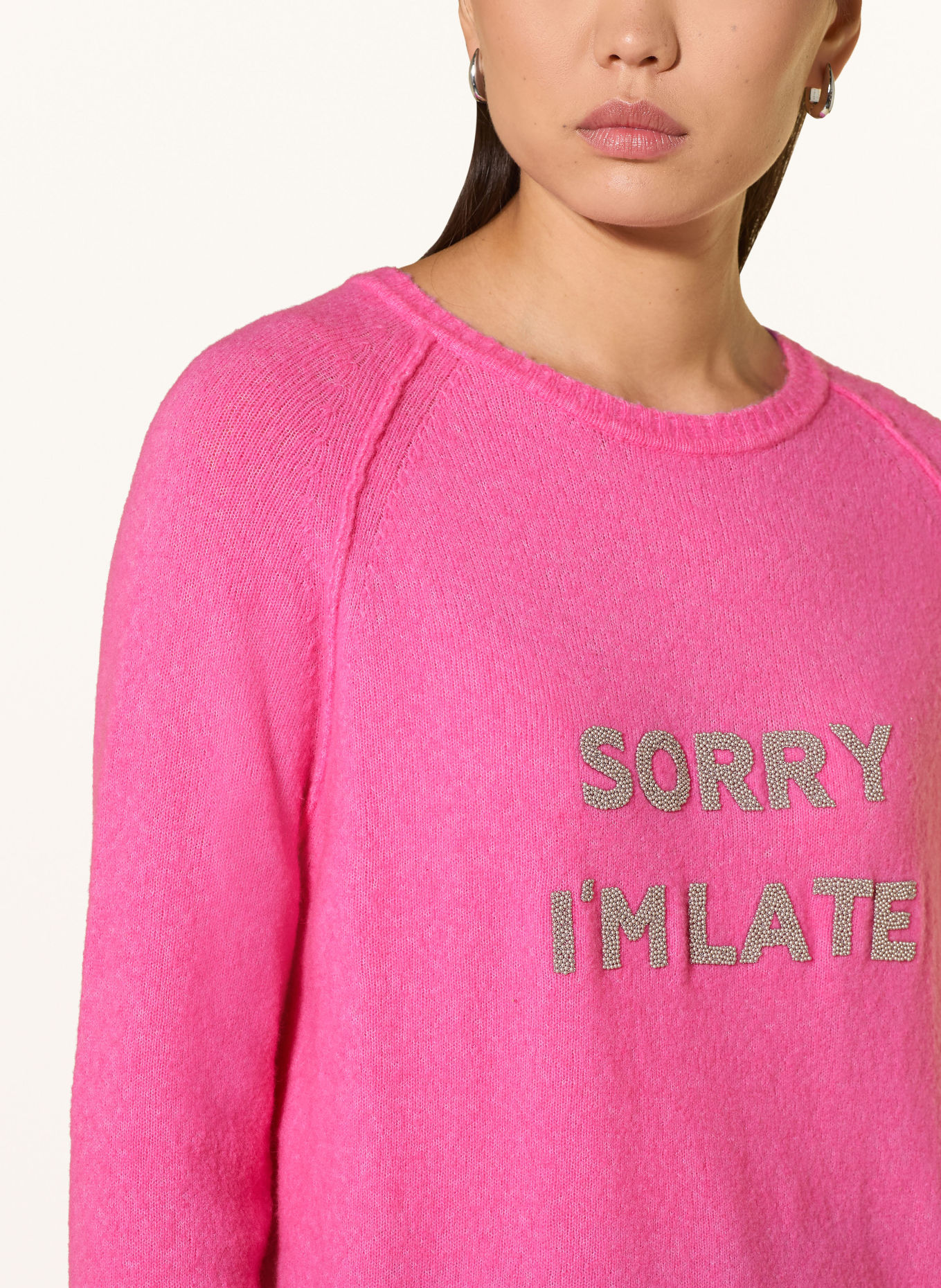 Grace Trui SORRY I'M LATE met sieradenparels: ROZE / ZILVER