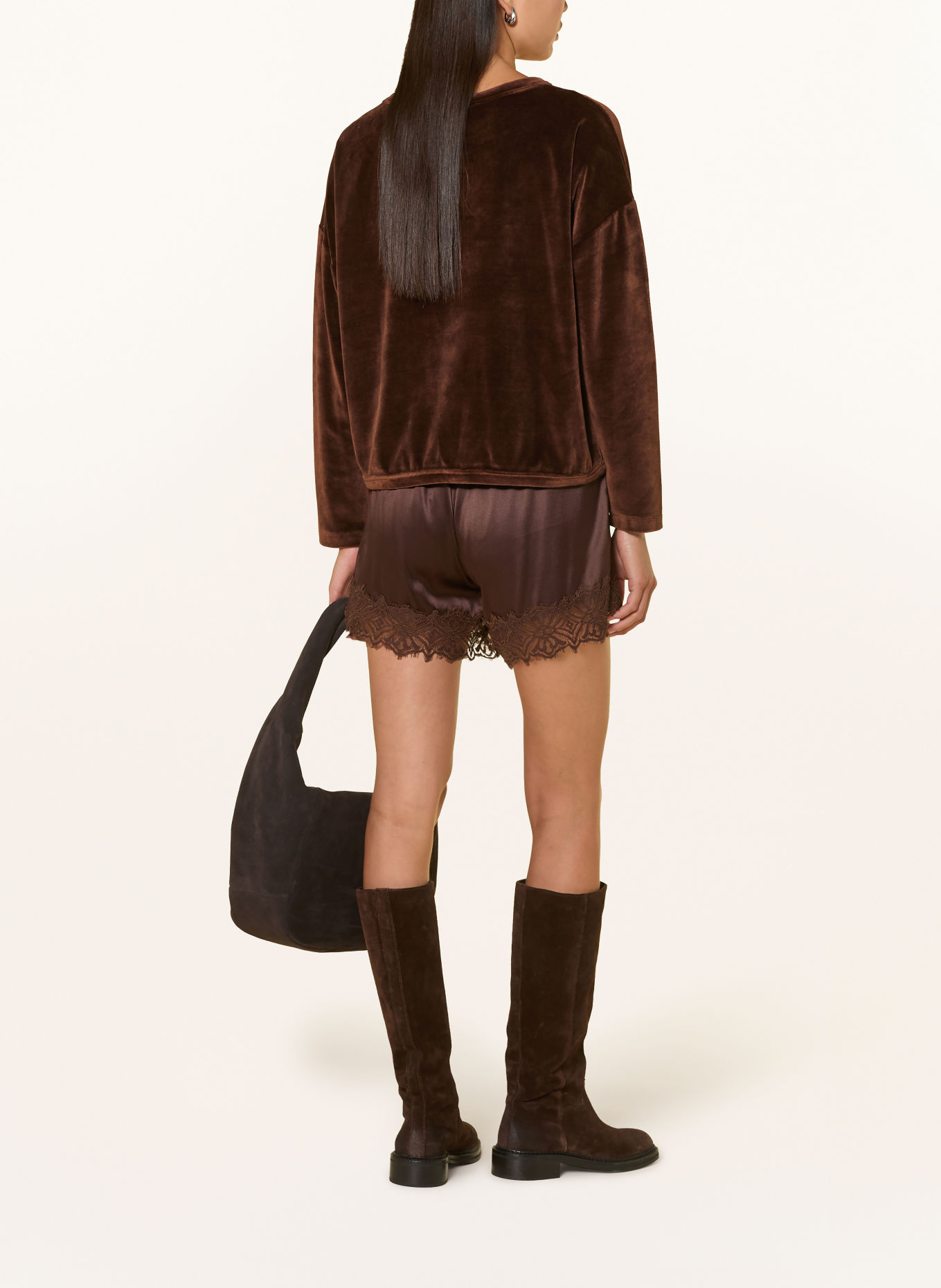 Grace Longsleeve GAR NIX van fleece met pailletten: MARRON FONCÉ / NEONROZE