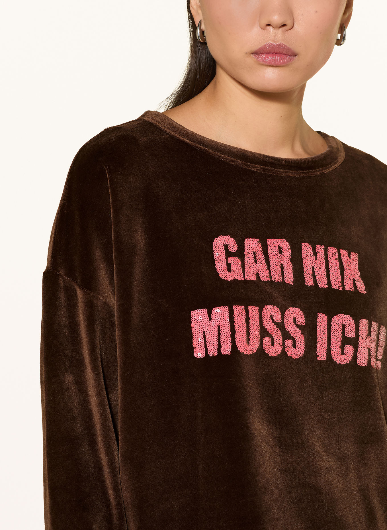 Grace Longsleeve GAR NIX van fleece met pailletten: MARRON FONCÉ / NEONROZE