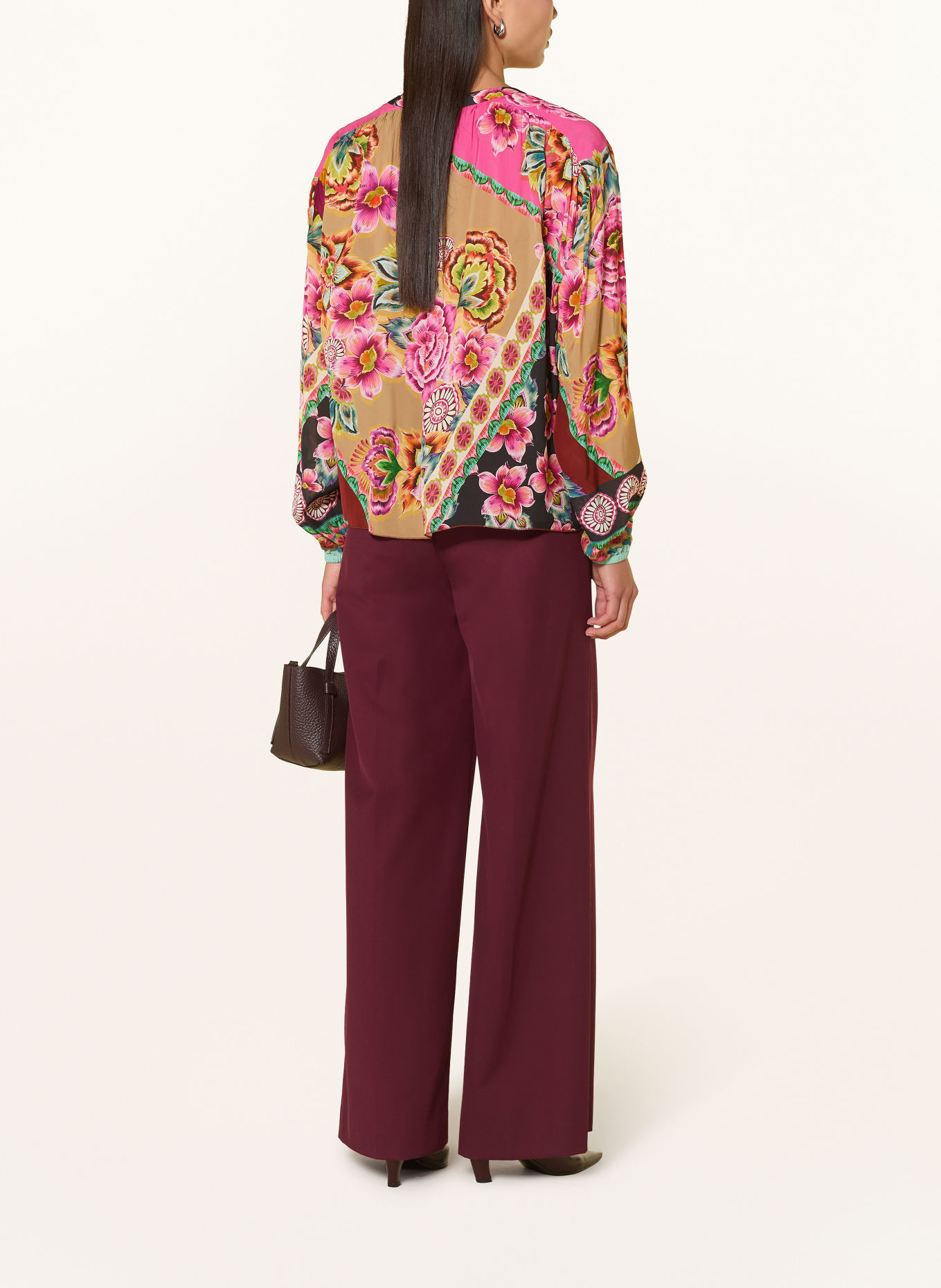 Grace Blusenshirt FLOWERS mit Volants: BEIGE / PINK / DUNKELBLAU