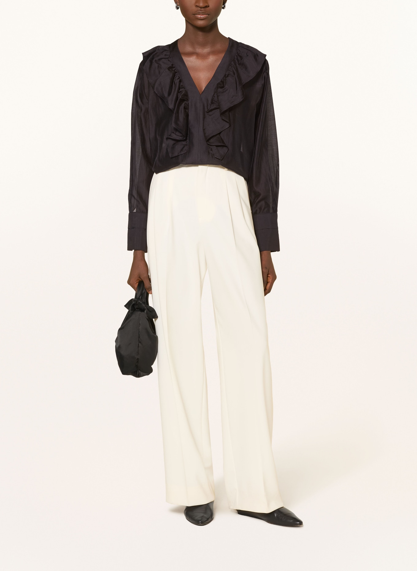 CINQUE CIPIERA Blouse Shirt with Ruffles: BLACK