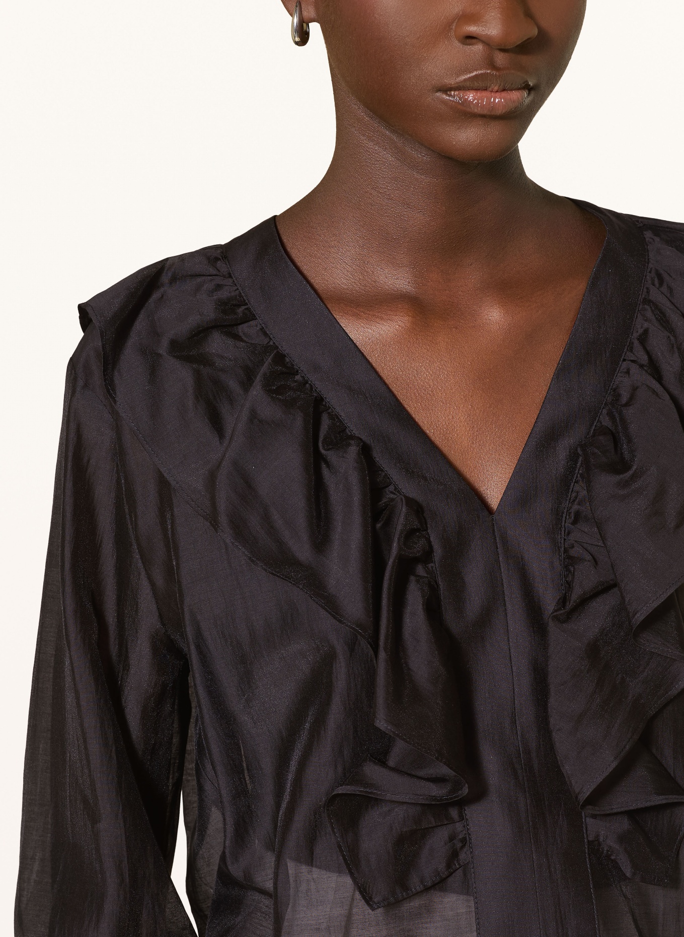 CINQUE CIPIERA Blouse Shirt with Ruffles: BLACK