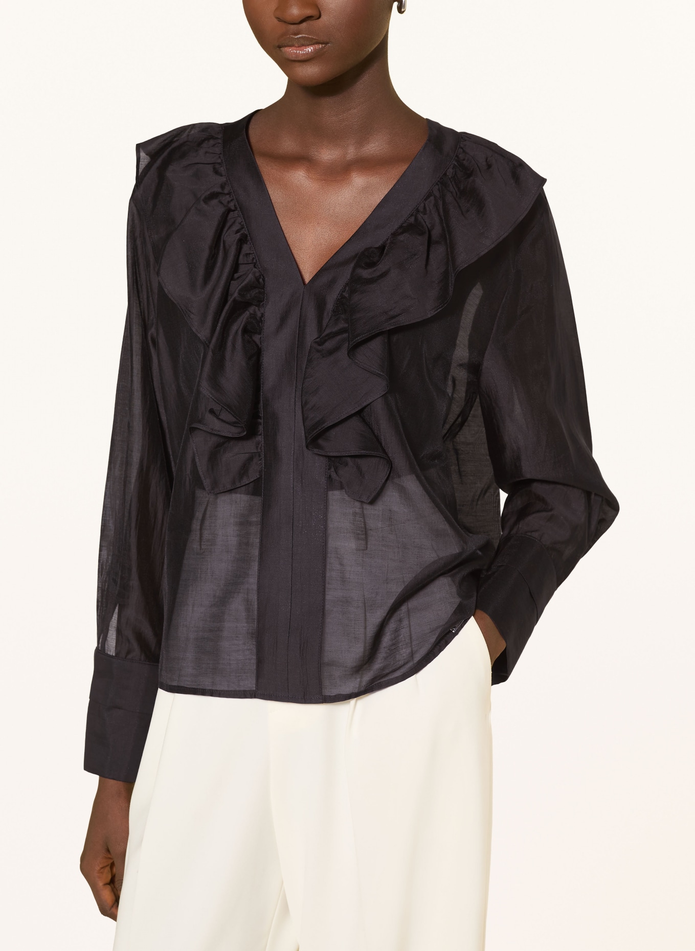 CINQUE CIPIERA Blouse Shirt with Ruffles: BLACK