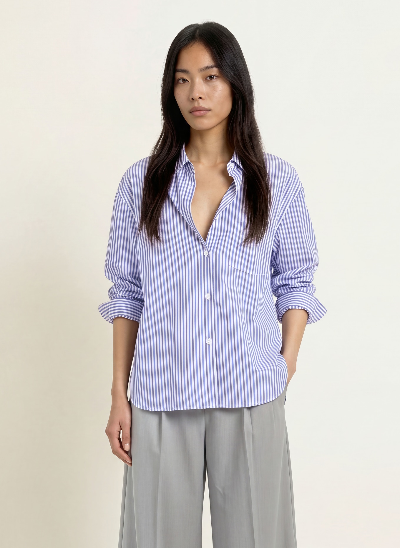 CINQUE Hemdbluse CITARI: BLAU / DUNKELGRAU / WEISS