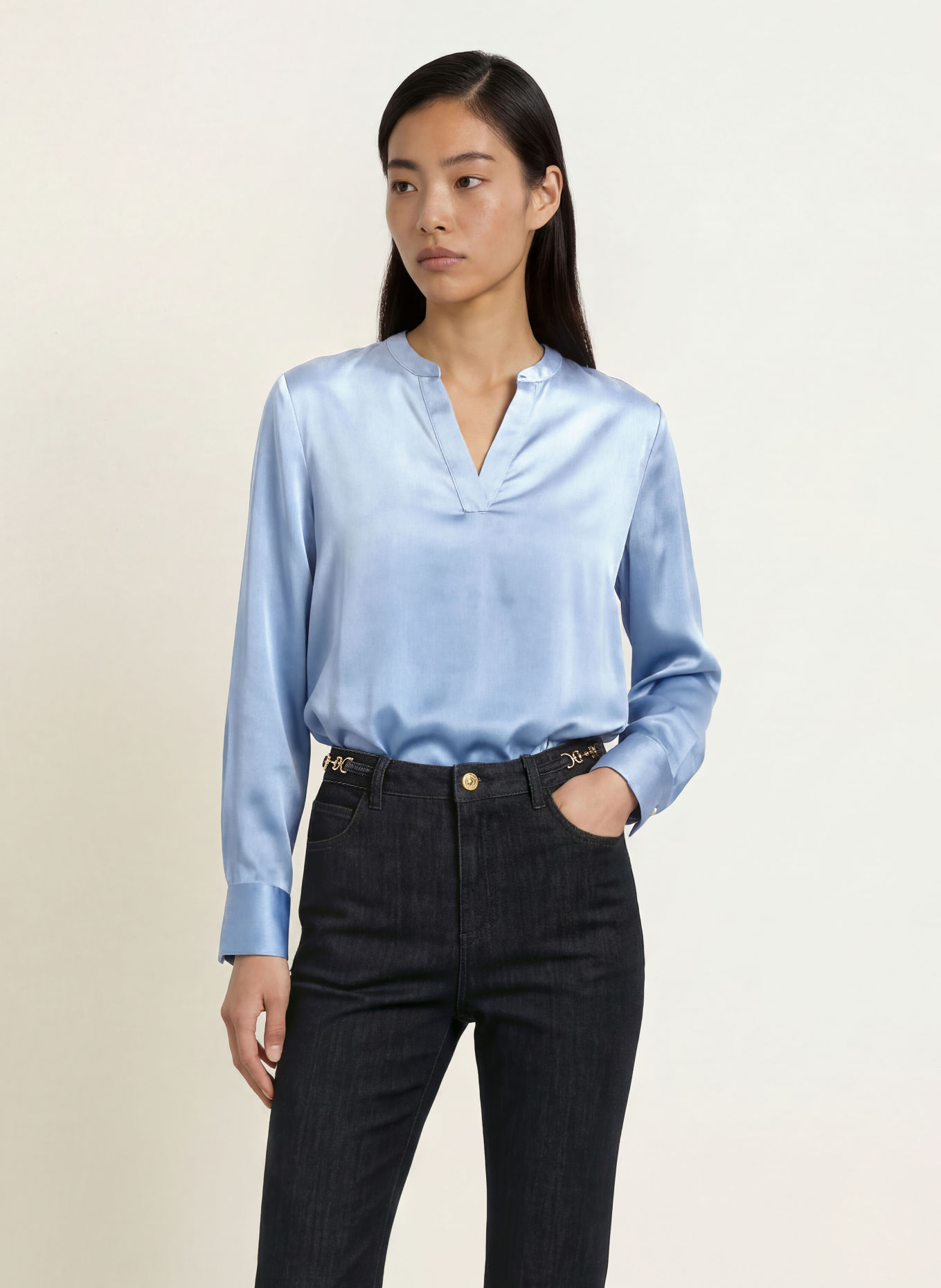 s.Oliver BLACK LABEL Blusenshirt aus Satin: HELLBLAU