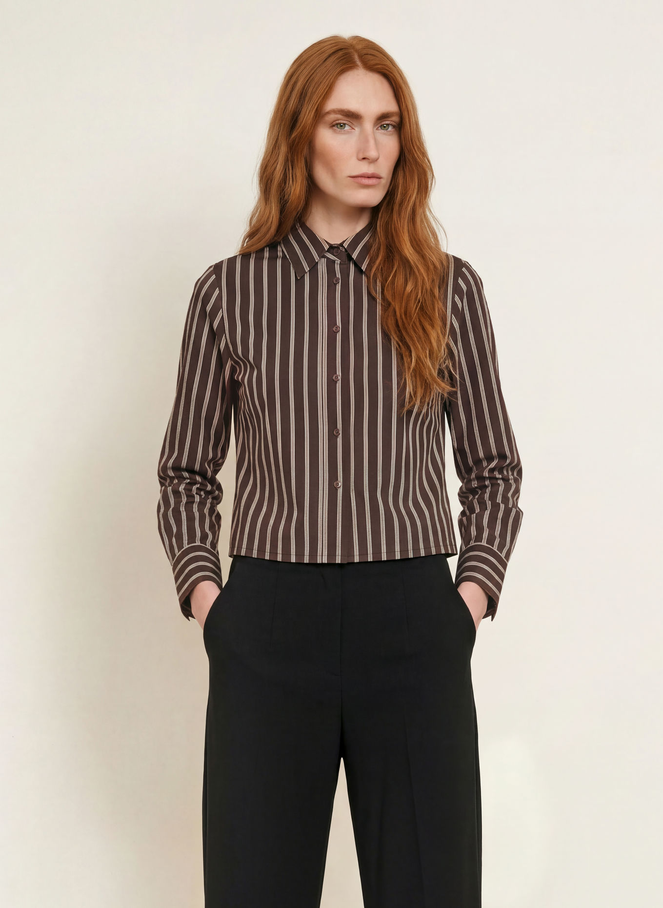 s.Oliver BLACK LABEL Hemdbluse: DUNKELBRAUN / BEIGE