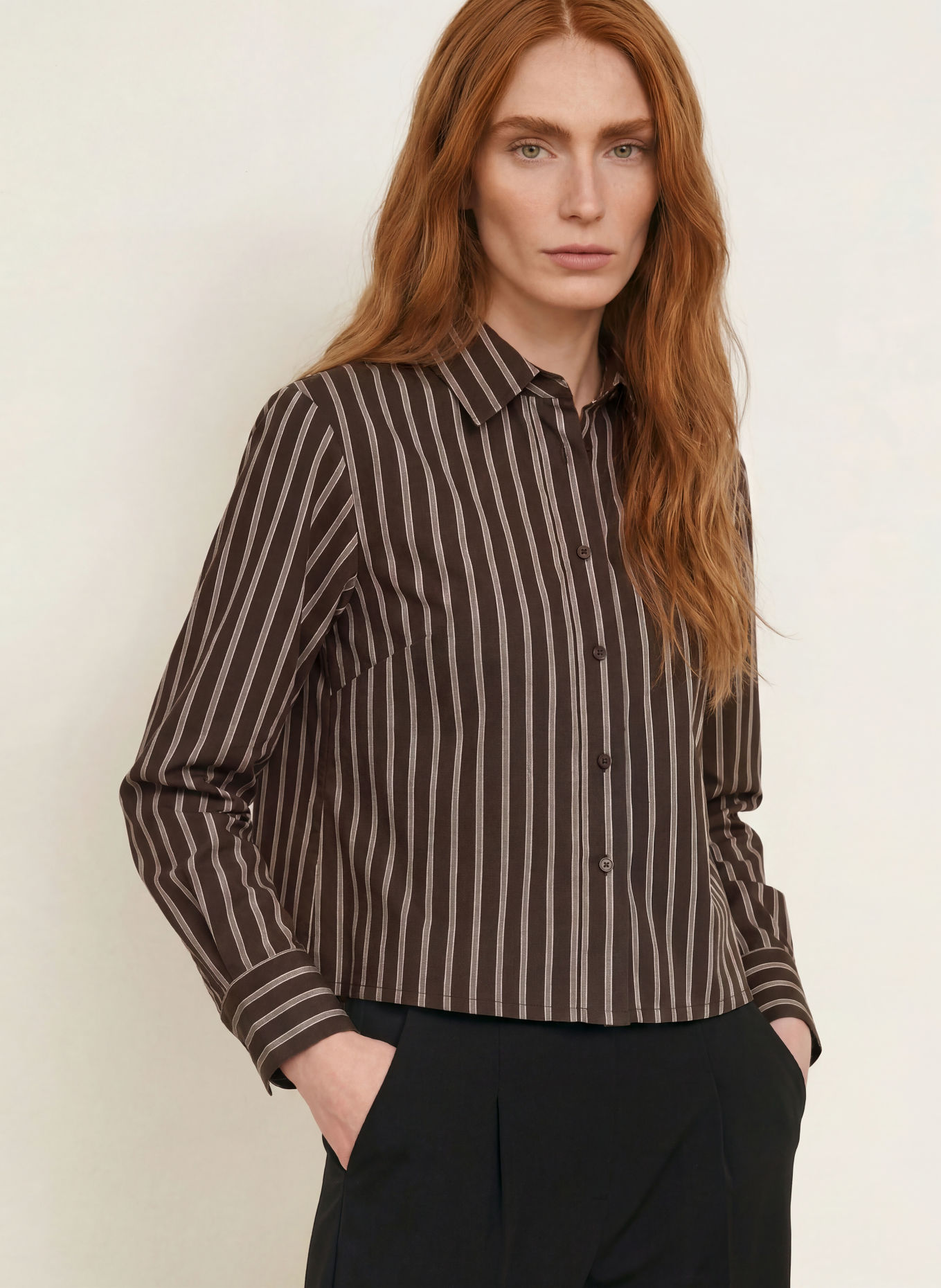 s.Oliver BLACK LABEL Hemdbluse: DUNKELBRAUN / BEIGE