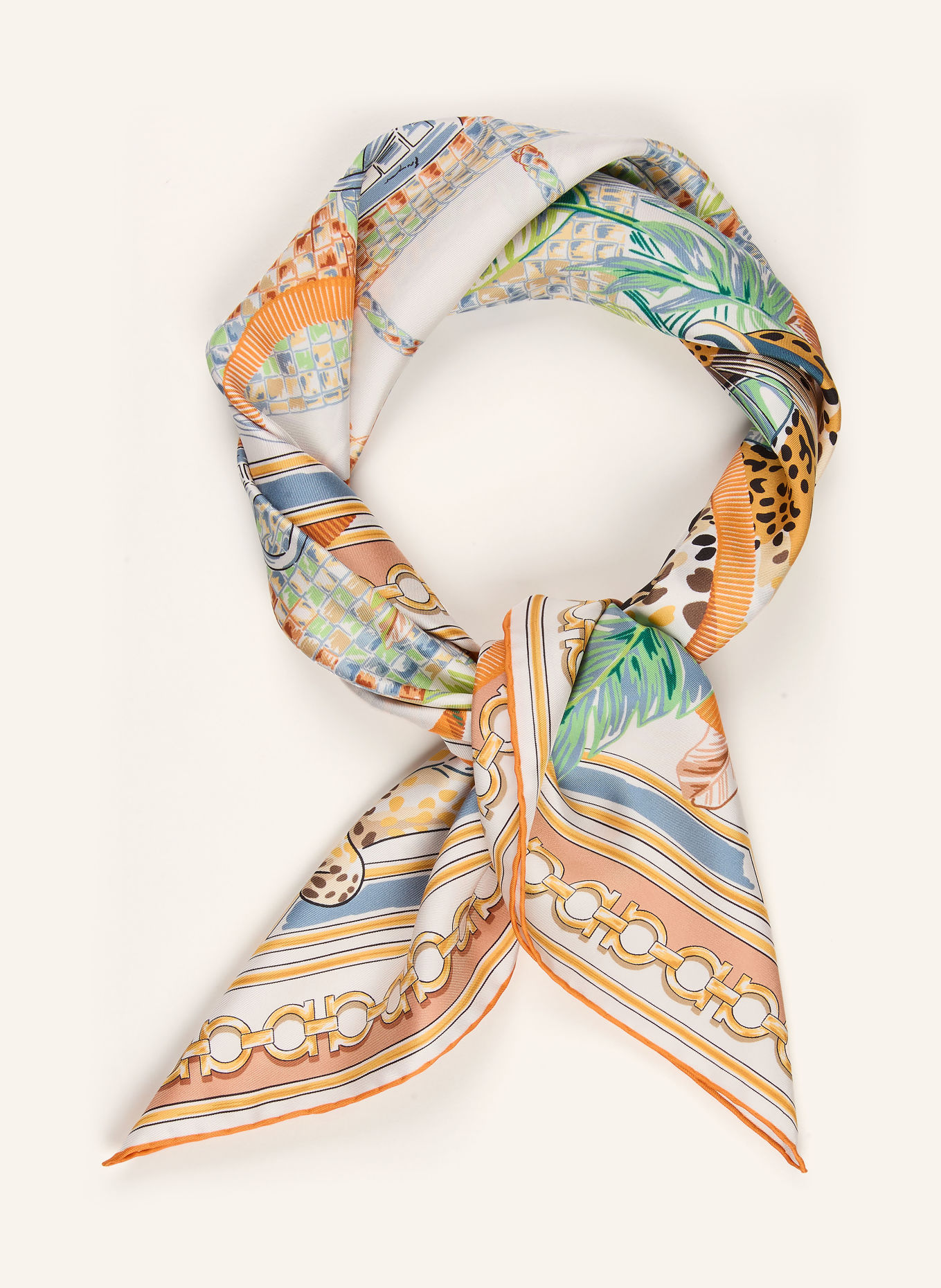 FERRAGAMO Seidentuch: CREME / ORANGE / GRÜN