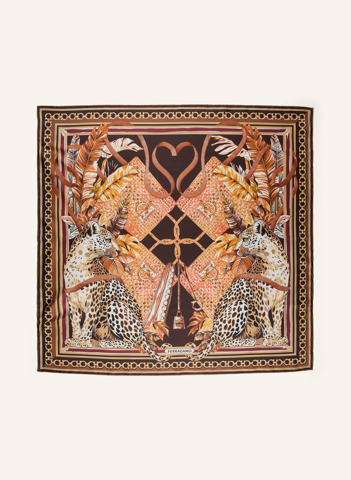 FERRAGAMO Silk scarf: DARK BROWN / GOLD / LIGHT BROWN