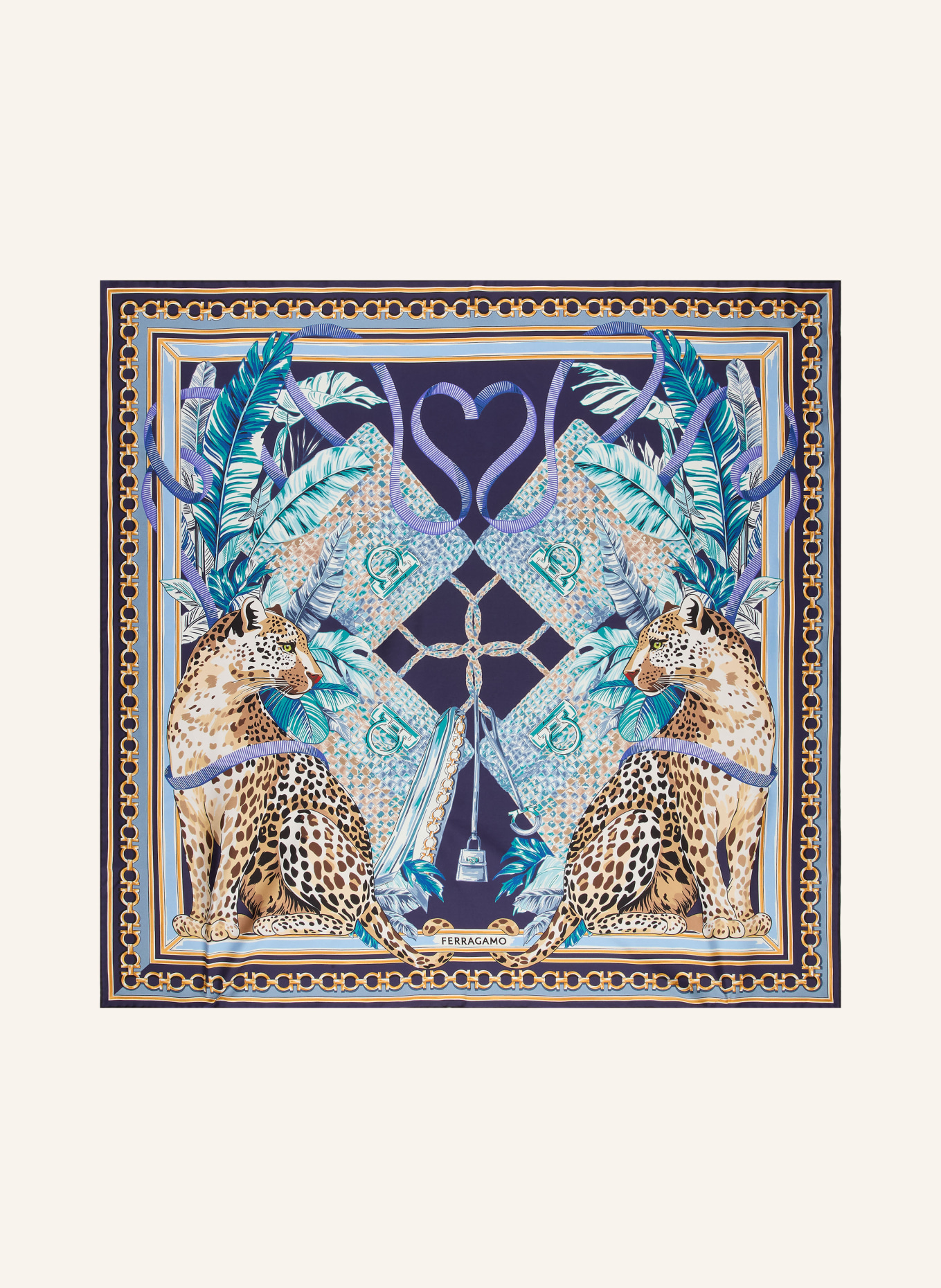 FERRAGAMO Silk scarf: DARK BLUE / GOLD / LIGHT BROWN