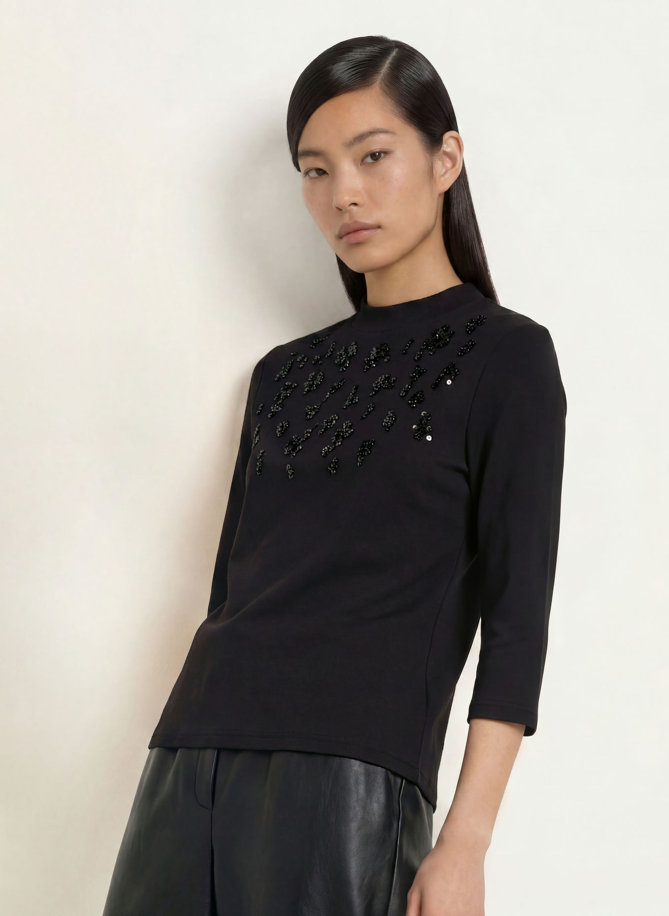 s.Oliver BLACK LABEL Shirt mit 3/4-Arm und Pailletten: SCHWARZ