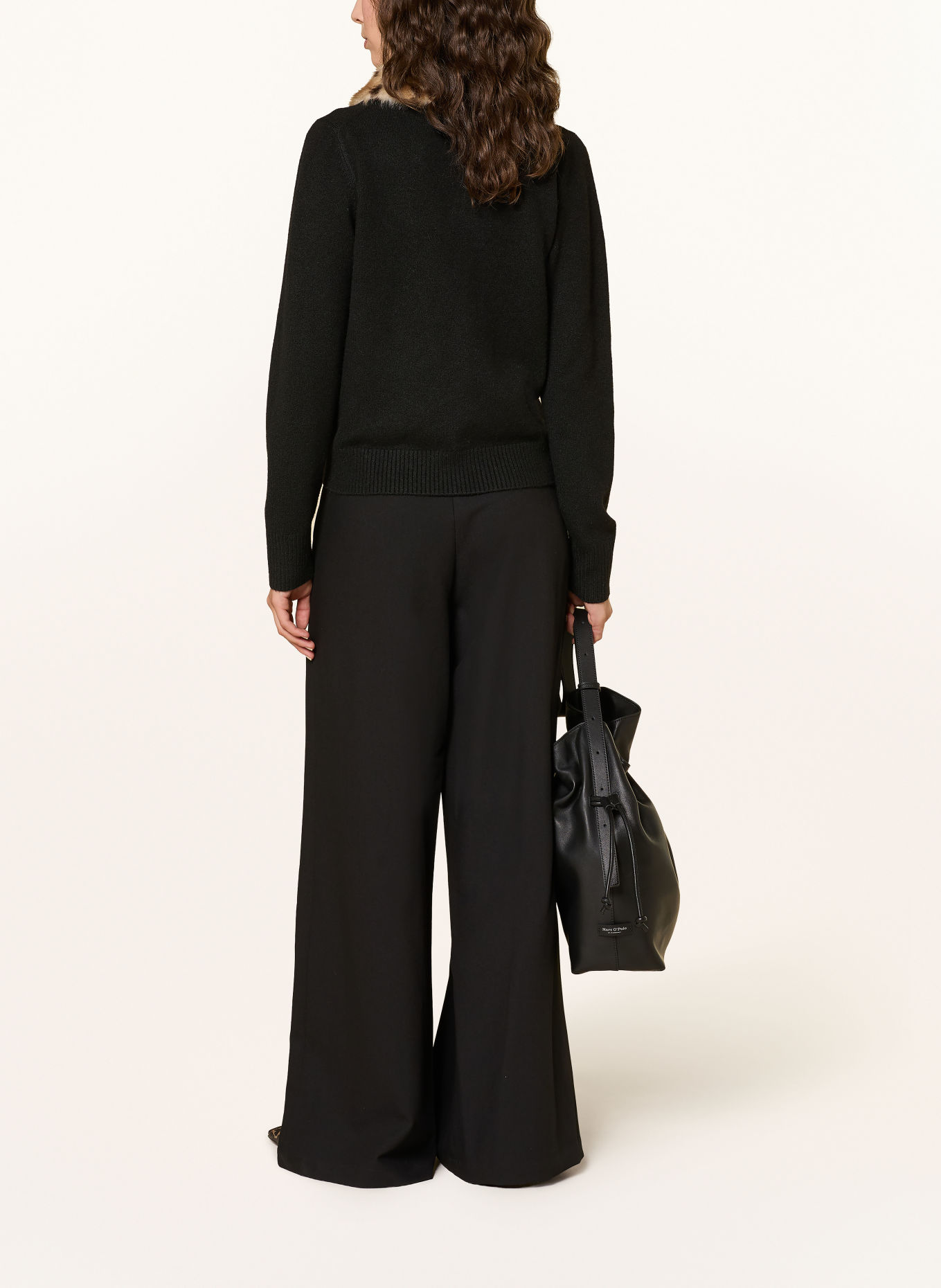 s.Oliver BLACK LABEL Strickjacke mit abnehmbarem Kunstfell-Kragen: SCHWARZ / DUNKELBRAUN / BEIGE