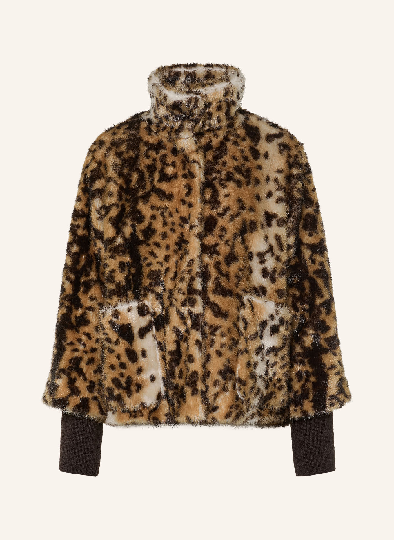 s.Oliver BLACK LABEL Kunstfell-Jacke: DUNKELBRAUN / BEIGE