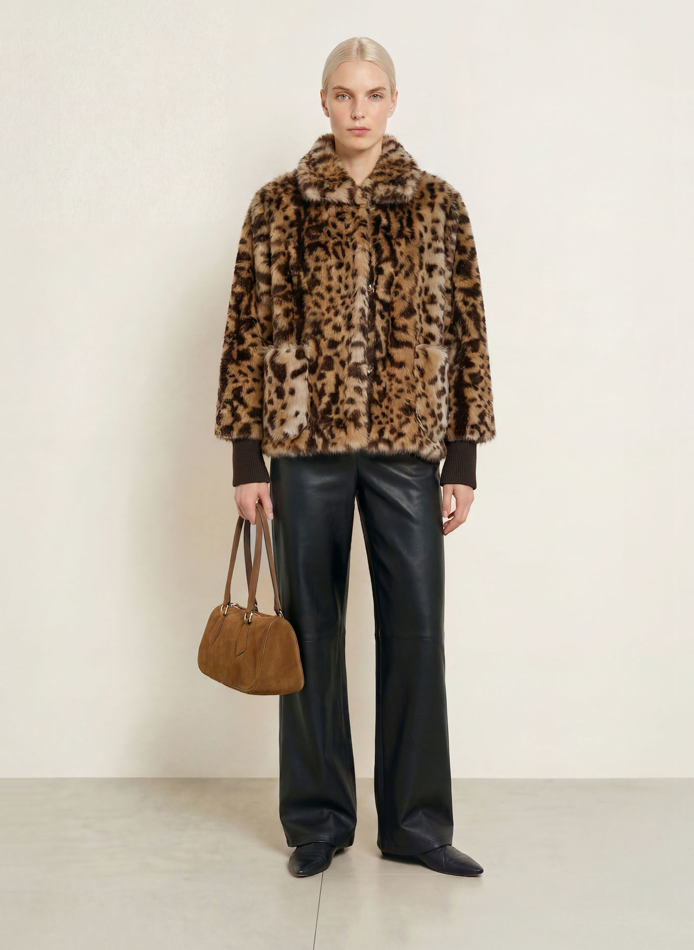 s.Oliver BLACK LABEL Kunstfell-Jacke: DUNKELBRAUN / BEIGE