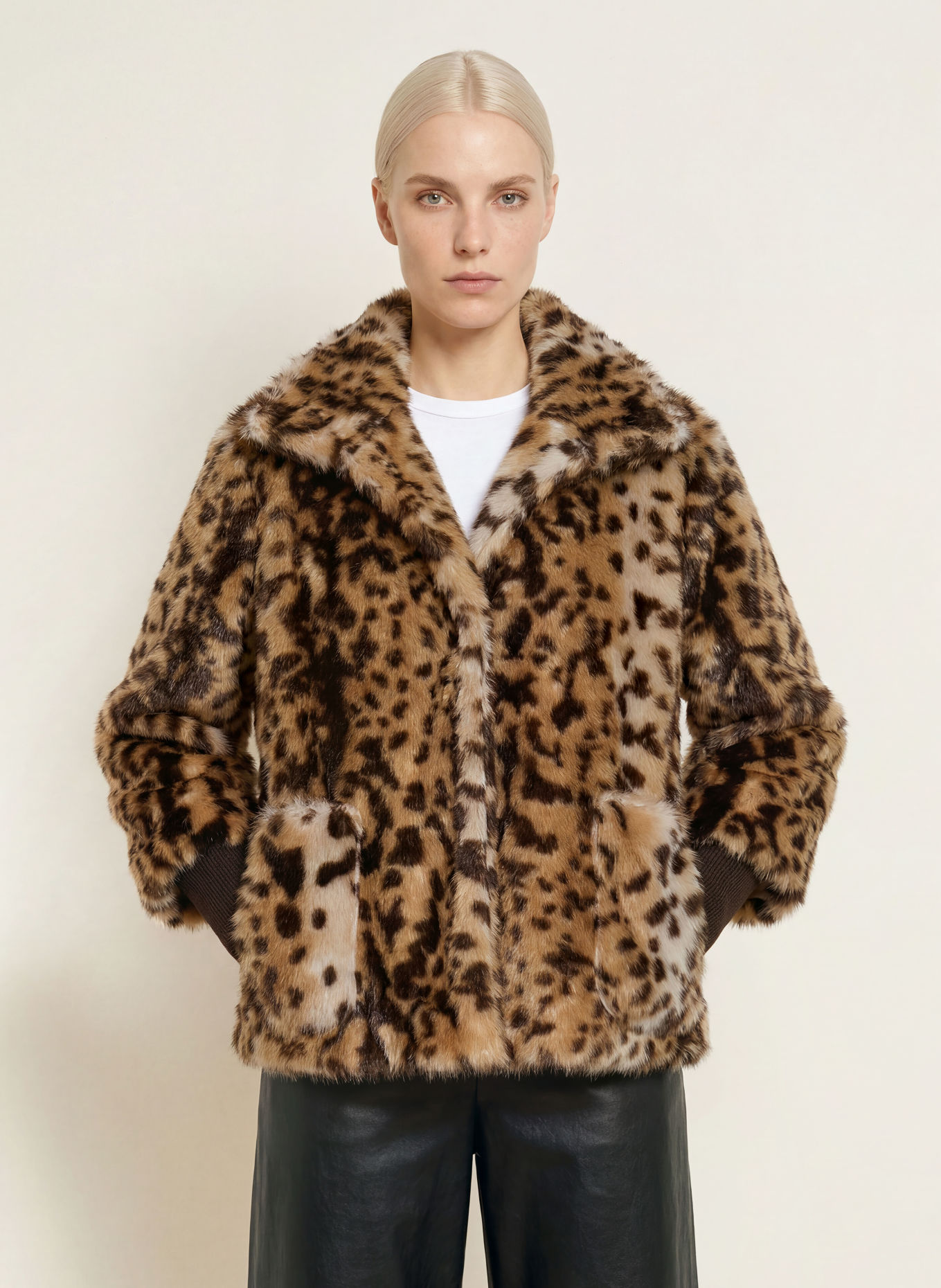 s.Oliver BLACK LABEL Kunstfell-Jacke: DUNKELBRAUN / BEIGE
