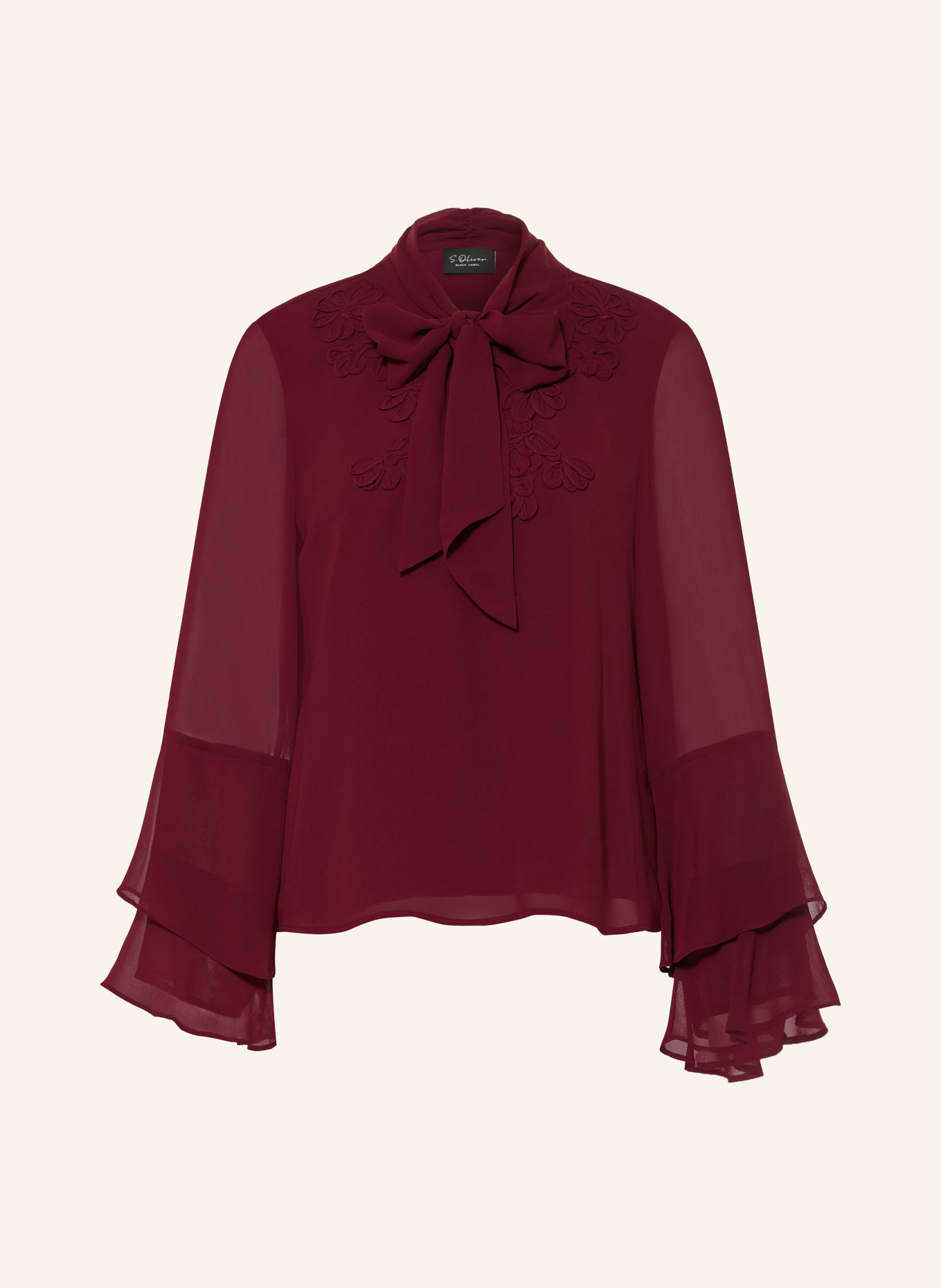 s.Oliver BLACK LABEL Schluppenbluse mit Volants: DUNKELROT