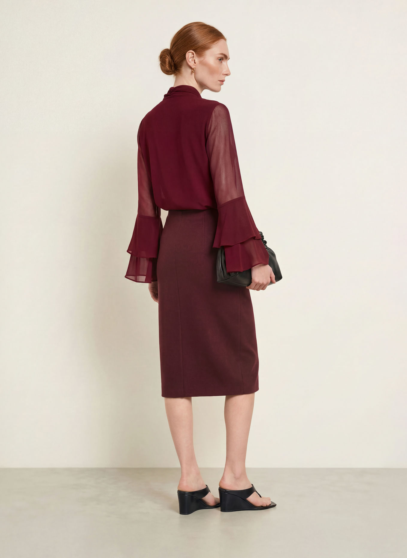 s.Oliver BLACK LABEL Schluppenbluse mit Volants: DUNKELROT