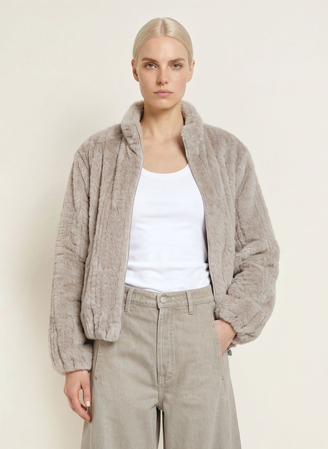 s.Oliver BLACK LABEL Kunstfell-Jacke: GRAU
