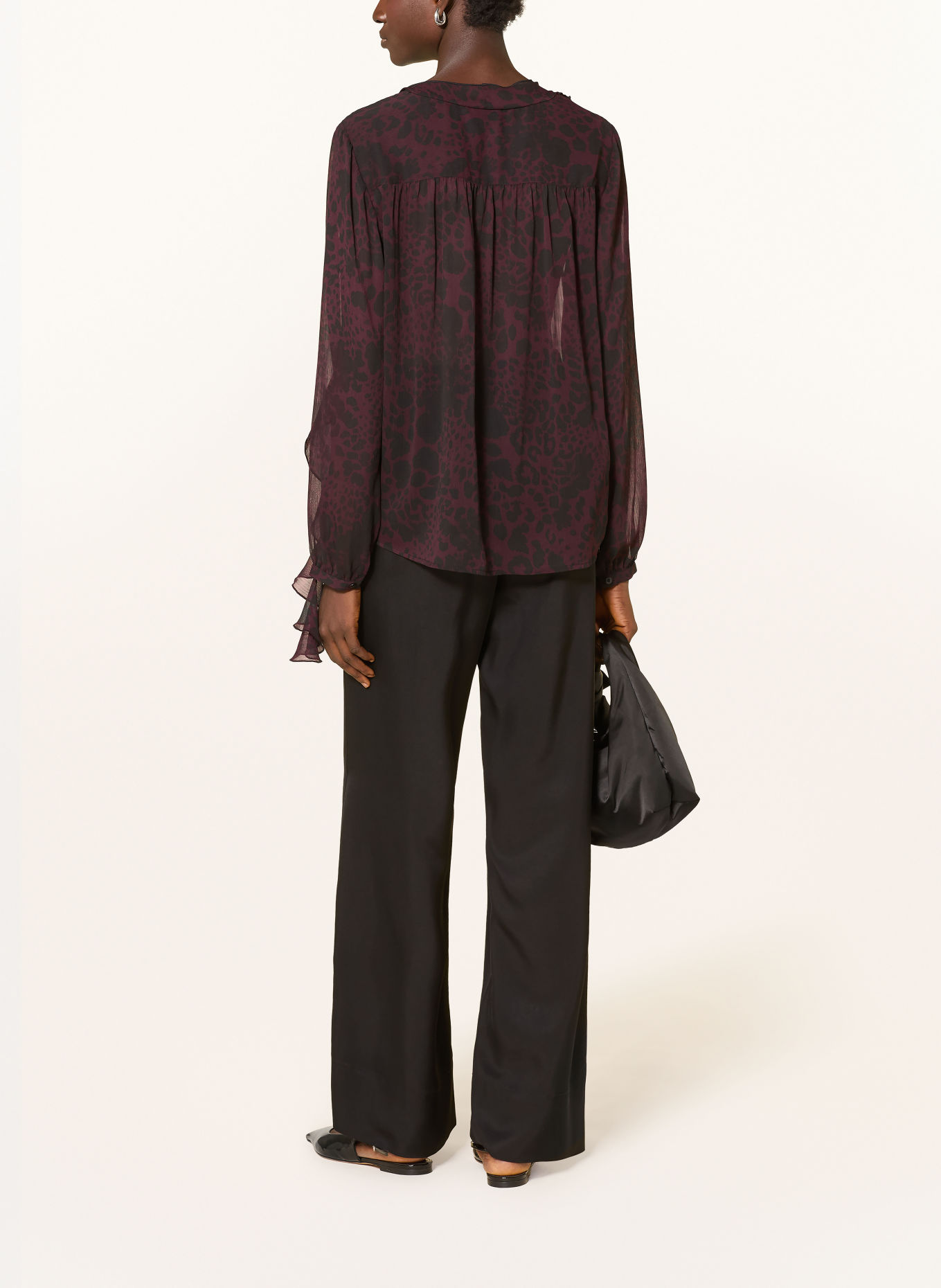 s.Oliver BLACK LABEL Blusenshirt mit Volants: DUNKELROT / SCHWARZ