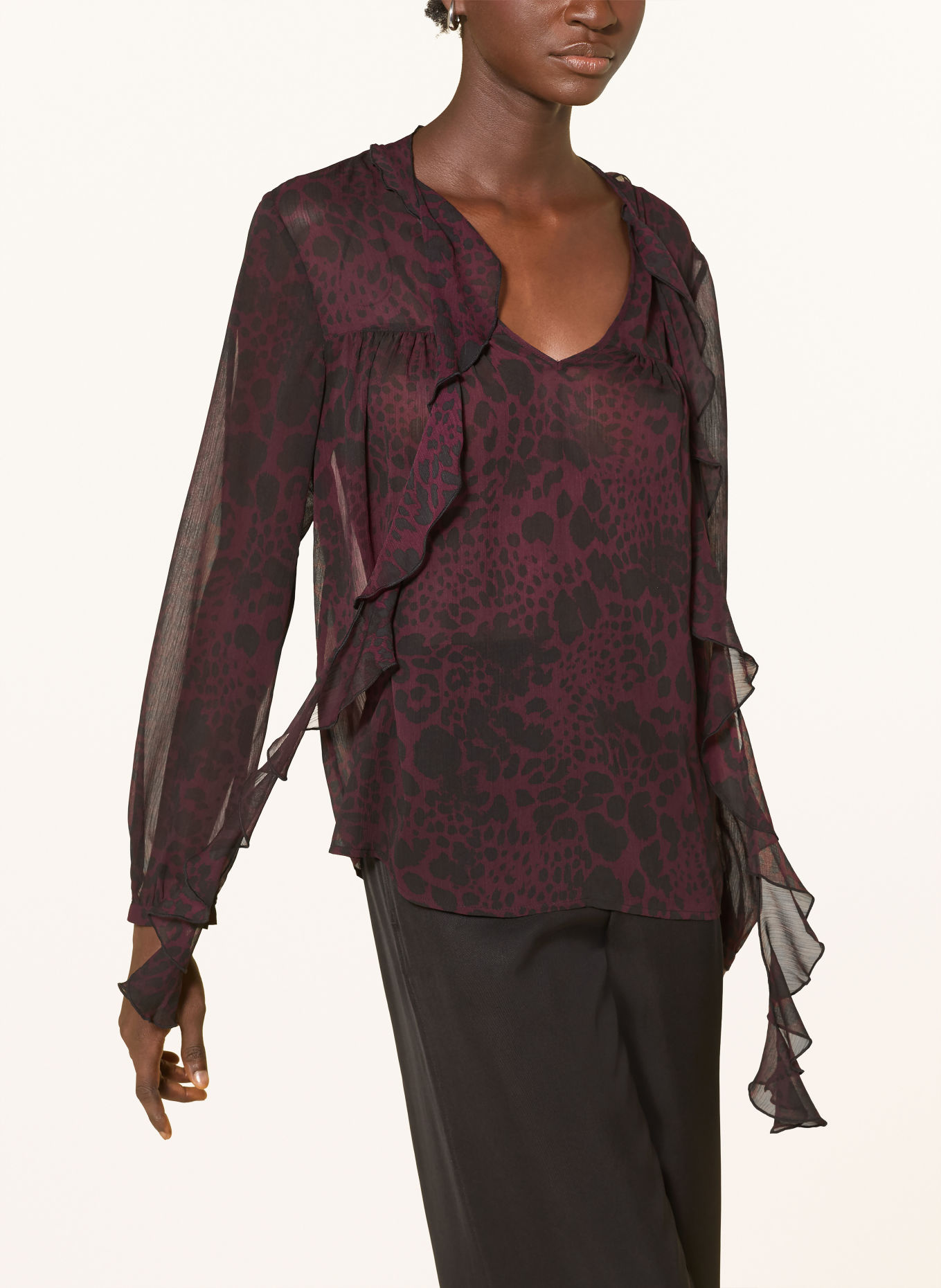 s.Oliver BLACK LABEL Blusenshirt mit Volants: DUNKELROT / SCHWARZ