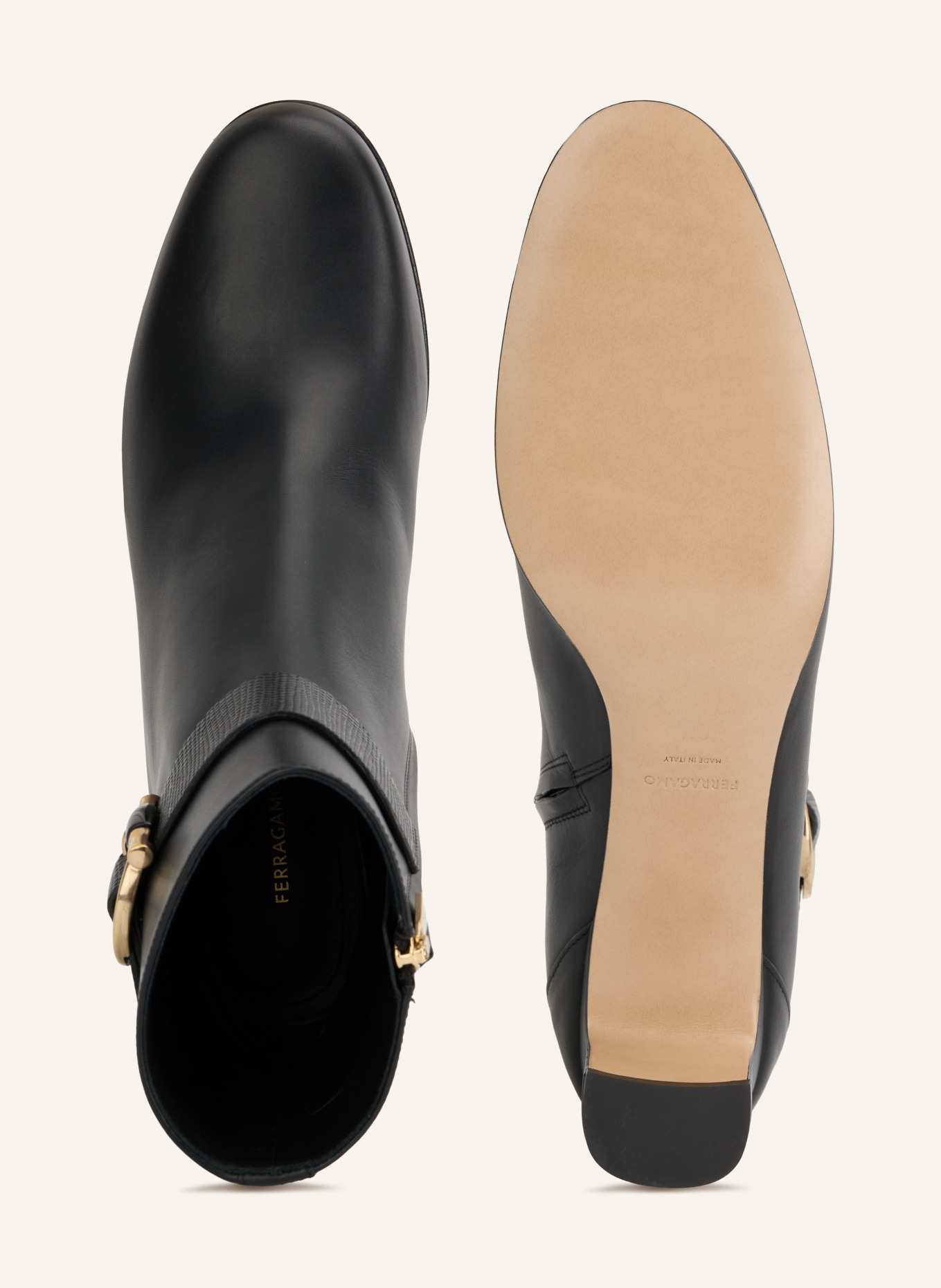 FERRAGAMO JAMIE Ankle boots: BLACK / GOLD