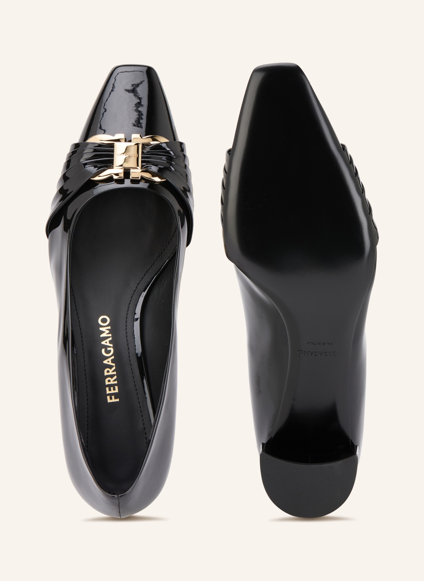 FERRAGAMO Lakované lodičky TILLYA: ČERNÁ