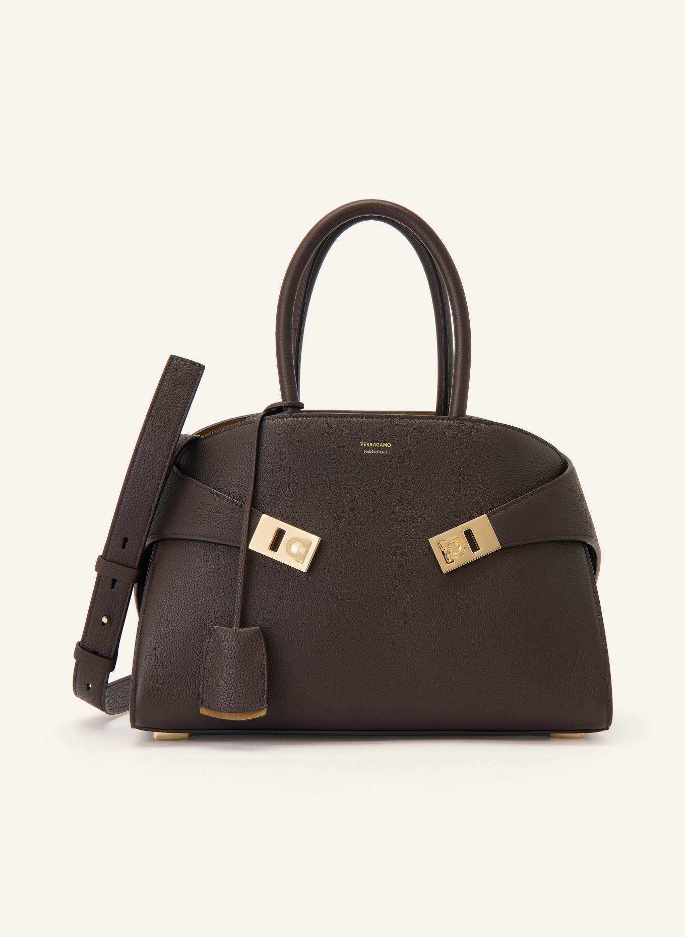 FERRAGAMO HUG Handbag: DARK BROWN / GOLD