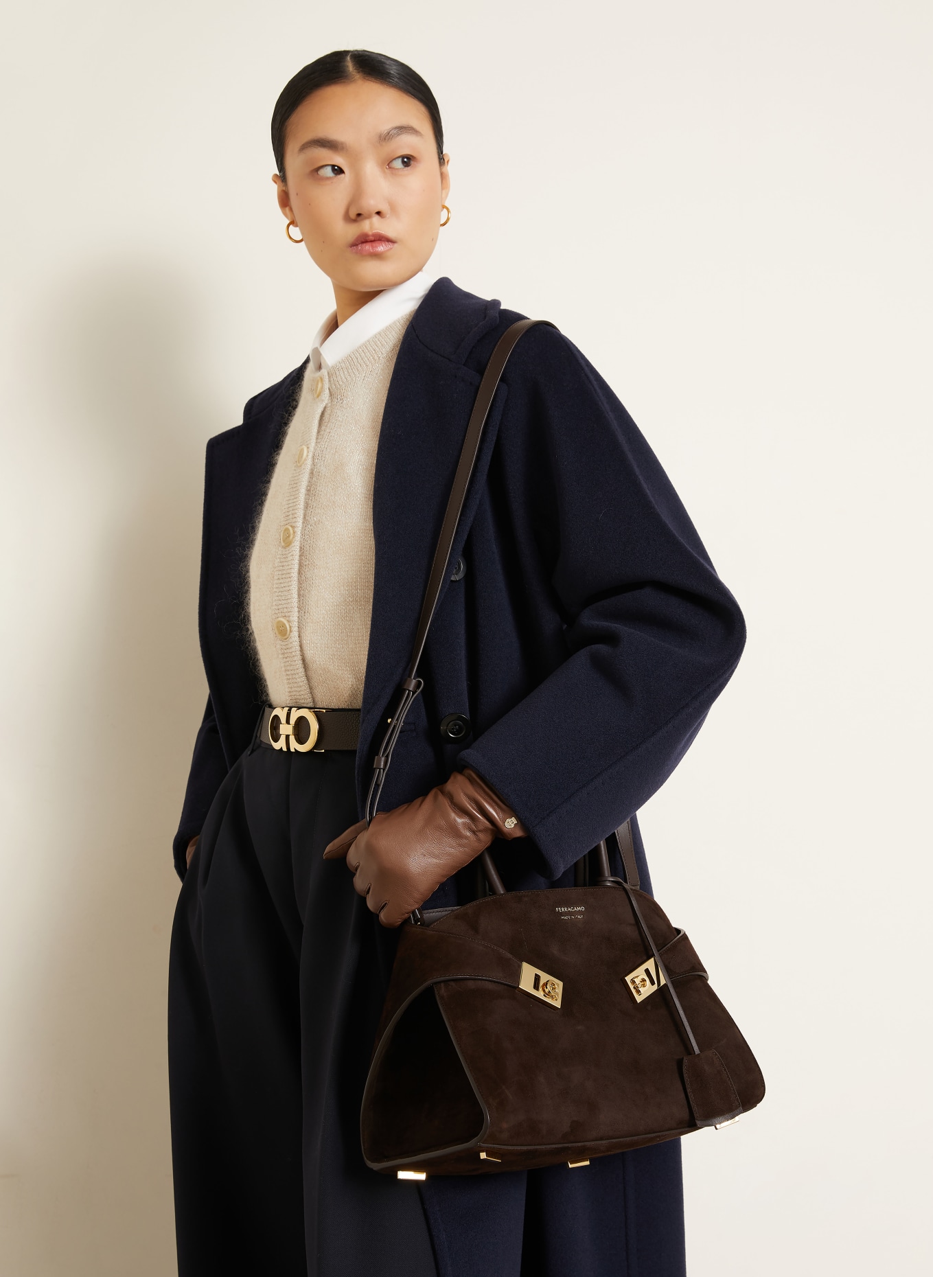 FERRAGAMO HUG Shoulder Bag: DARK BROWN / GOLD