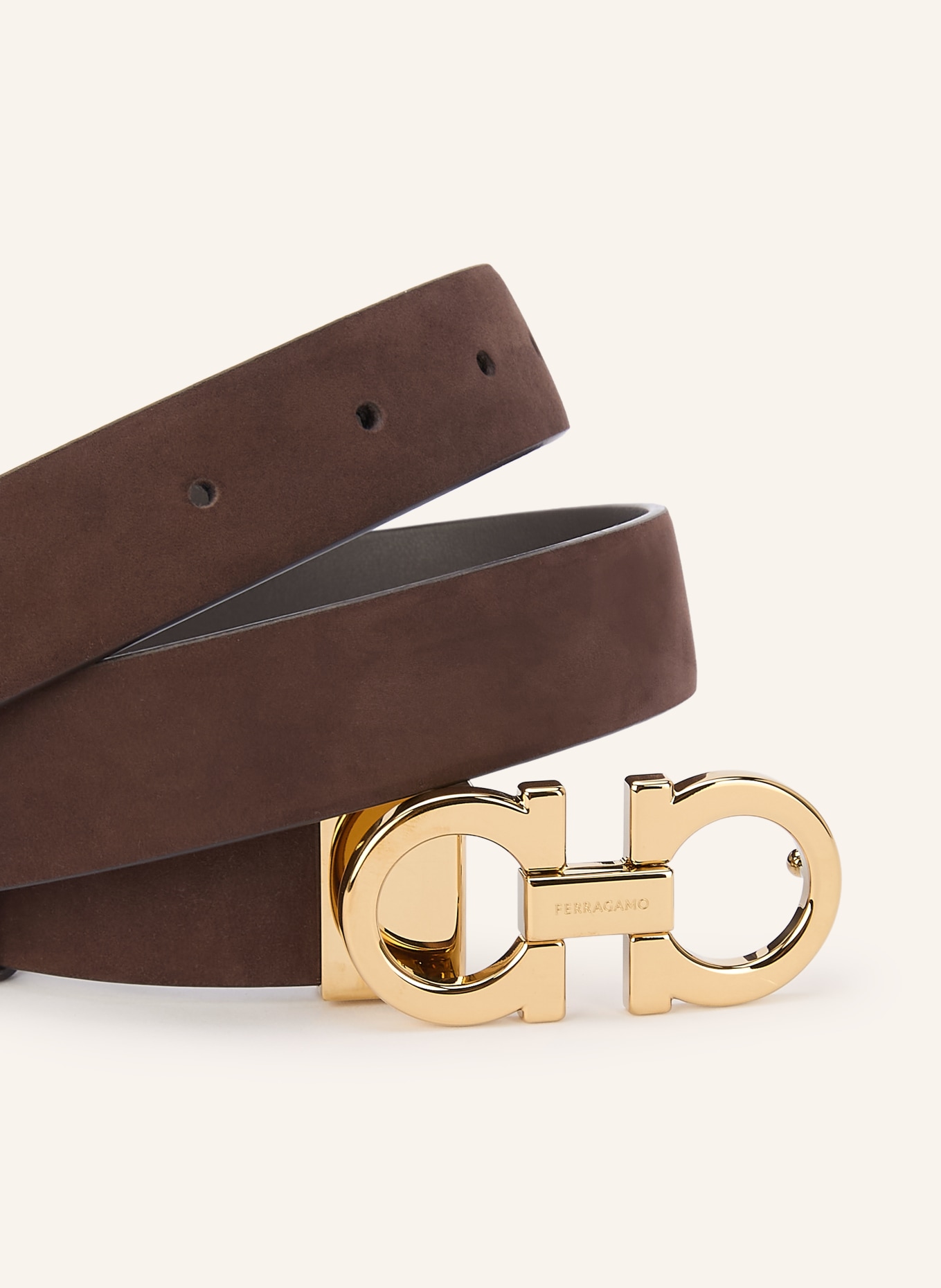 FERRAGAMO Leather belt: DARK BROWN / GOLD
