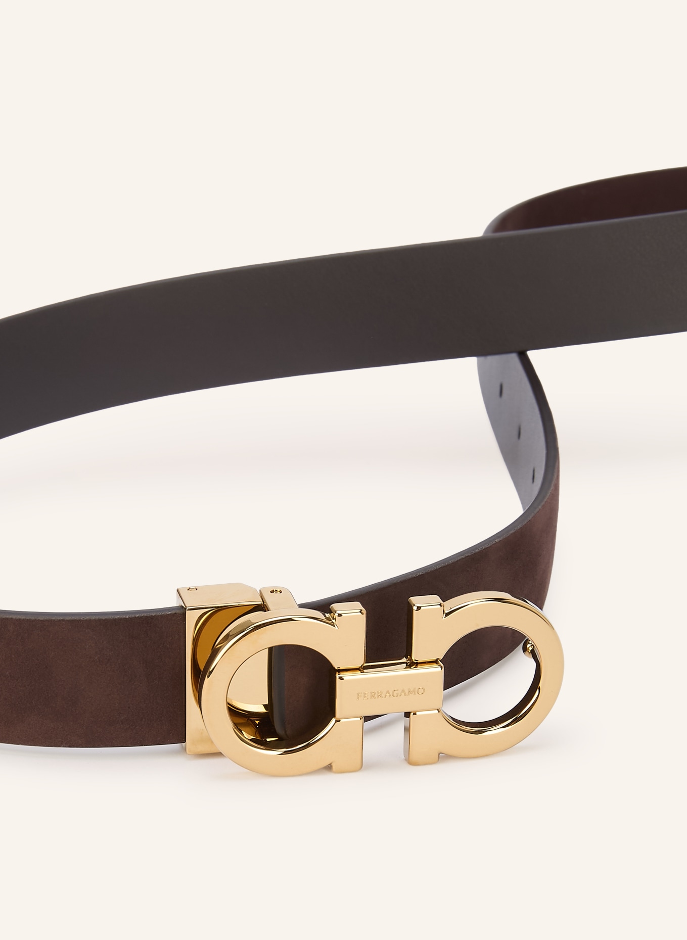 FERRAGAMO Leather belt: DARK BROWN / GOLD