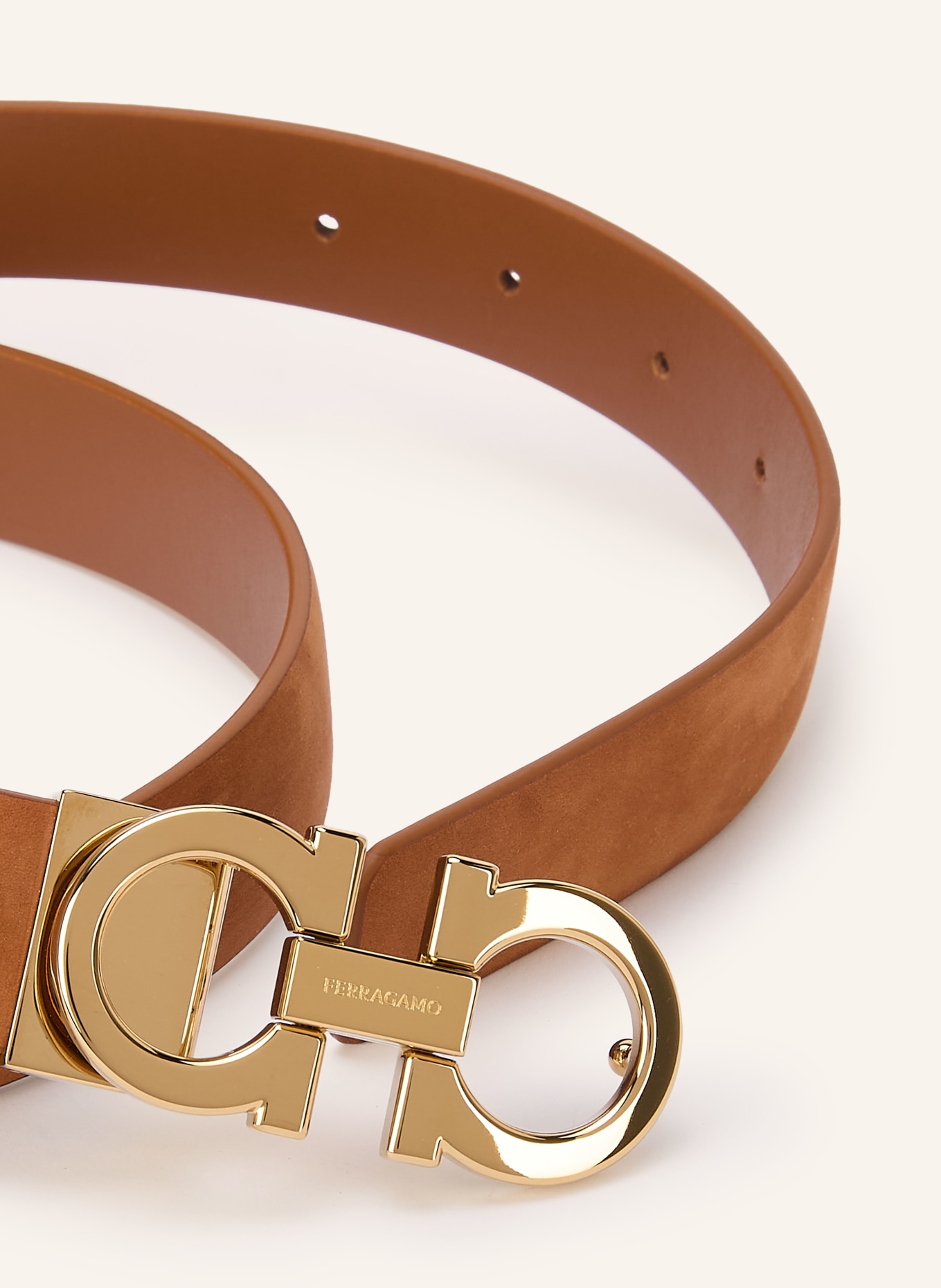 FERRAGAMO Leather belt: COGNAC / GOLD