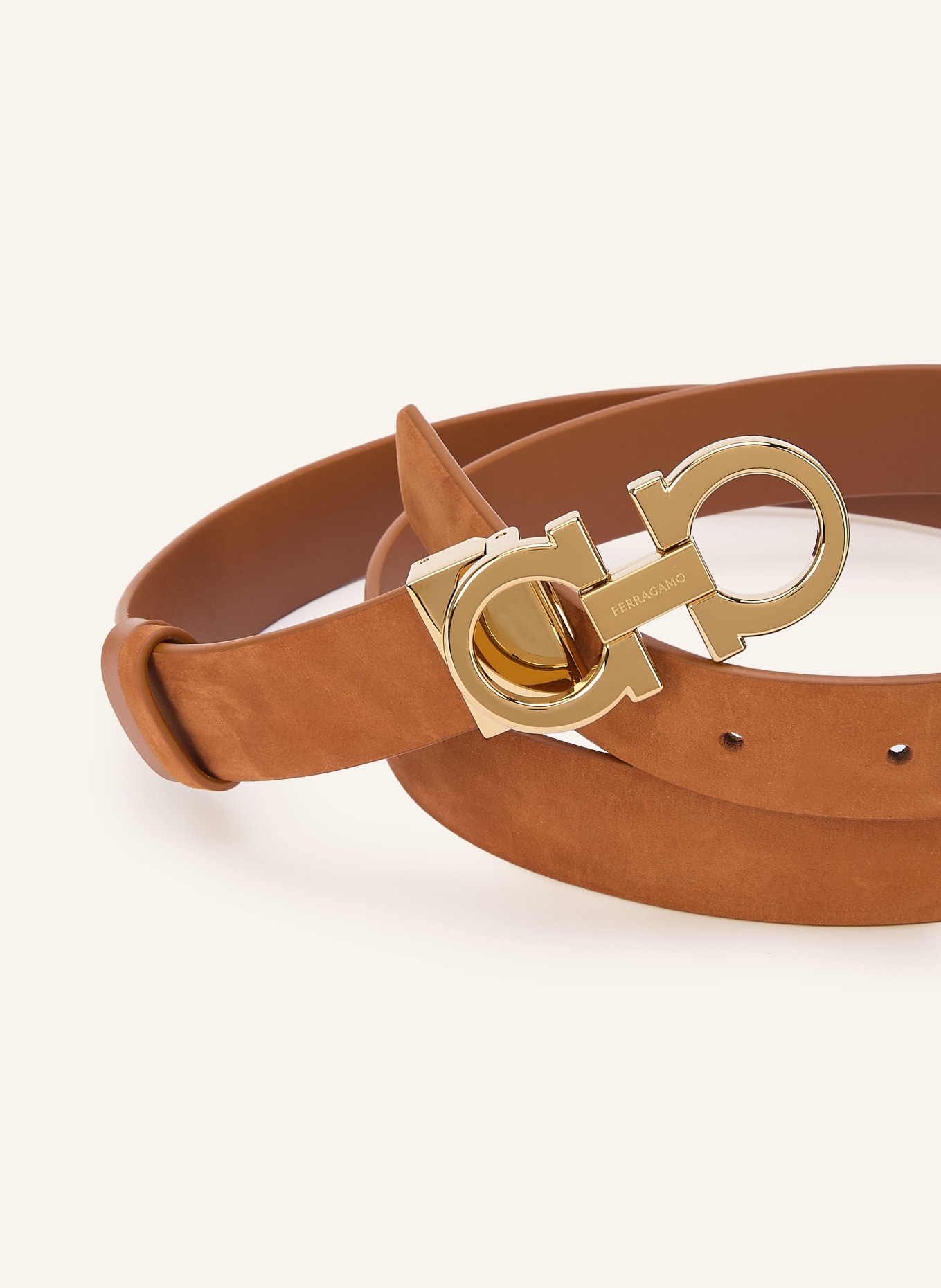 FERRAGAMO Leather belt: COGNAC / GOLD