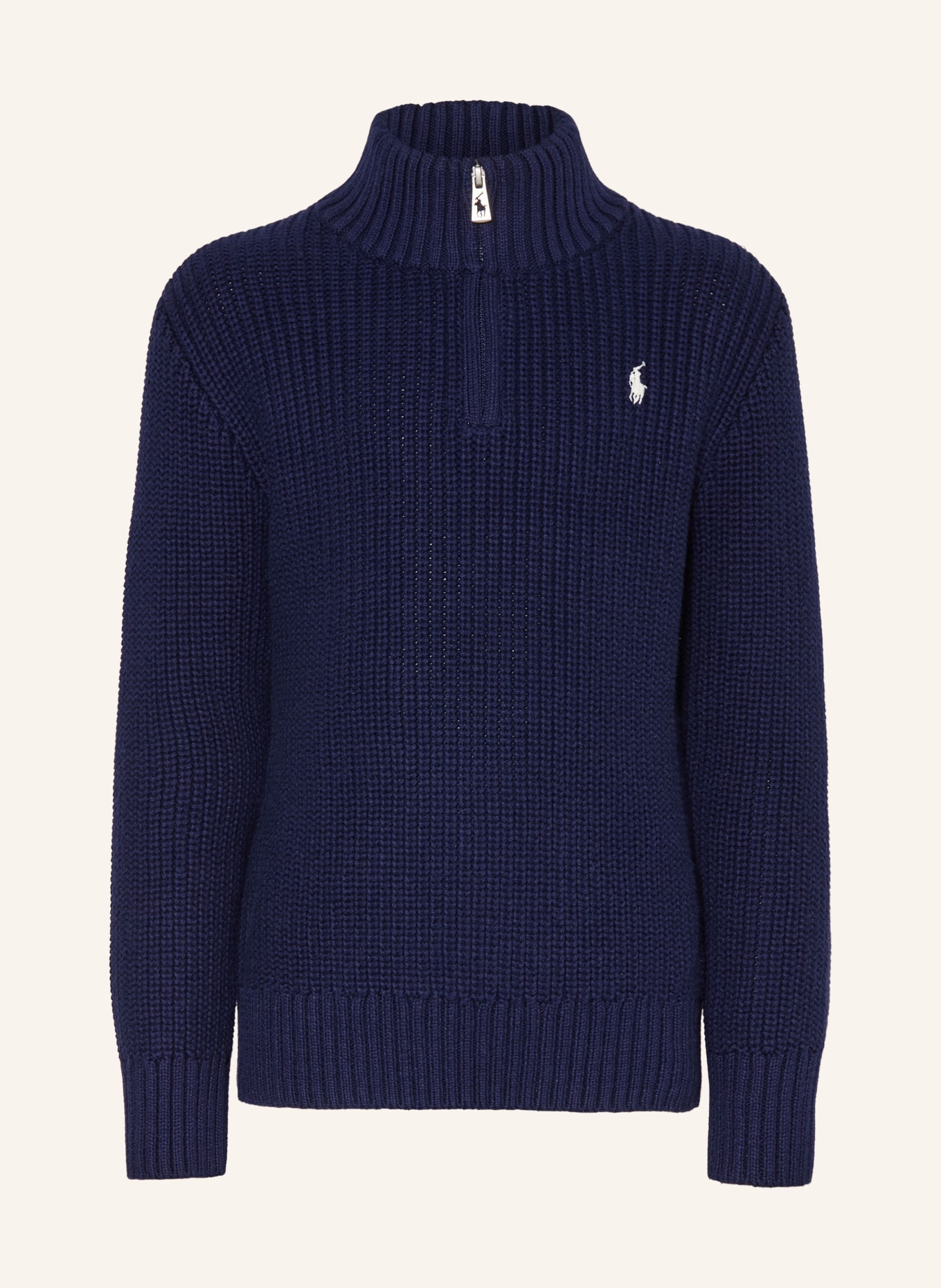 POLO RALPH LAUREN Pull col zippé: BLEU FONCÉ