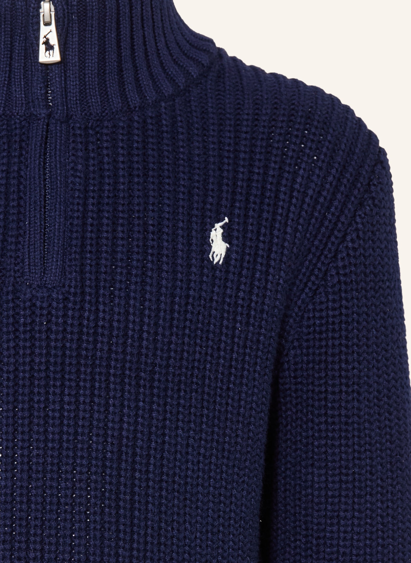 POLO RALPH LAUREN Pull col zippé: BLEU FONCÉ