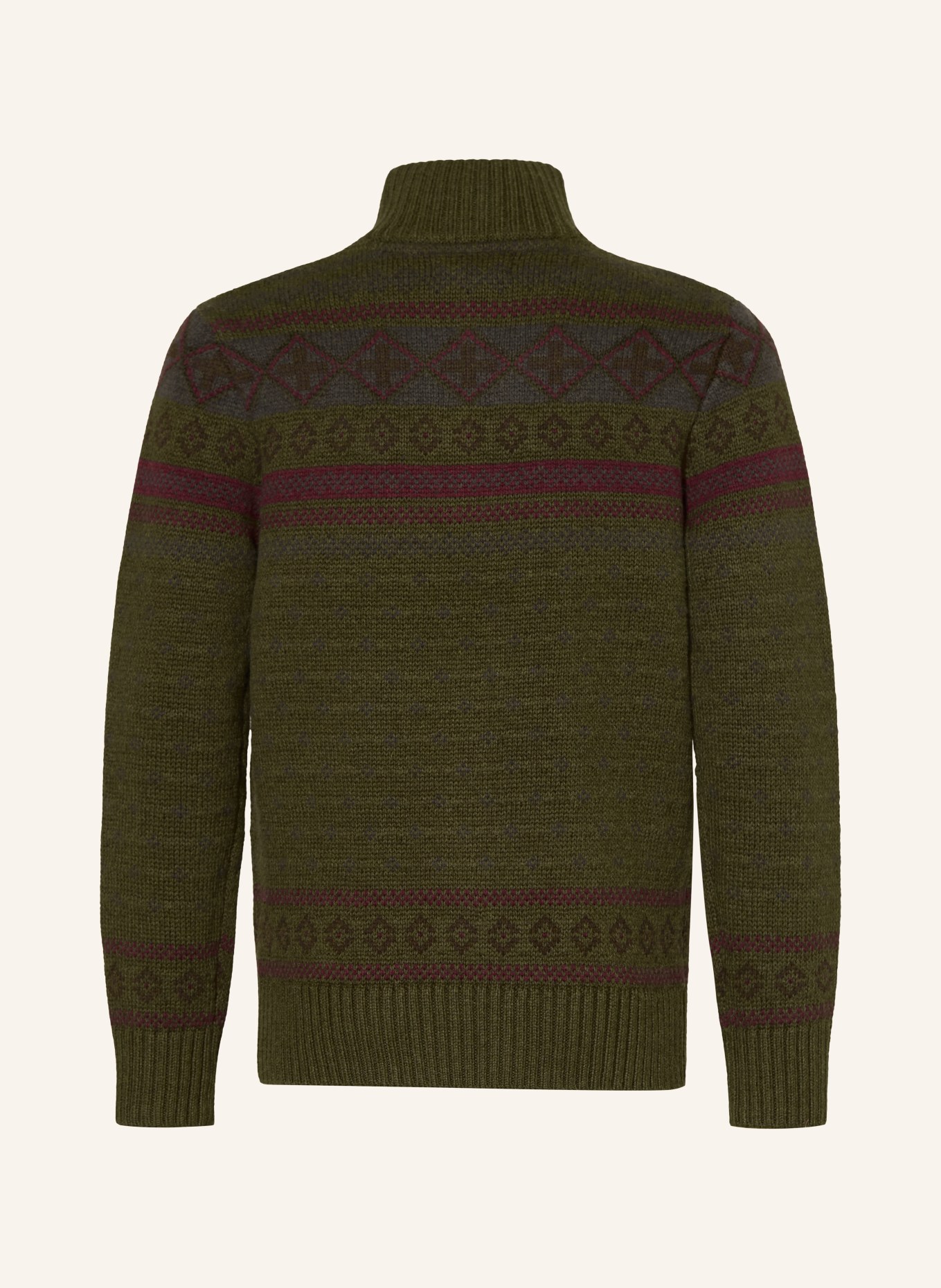 POLO RALPH LAUREN Pull col zippé: OLIVE / ROUGE FONCÉ / GROEN