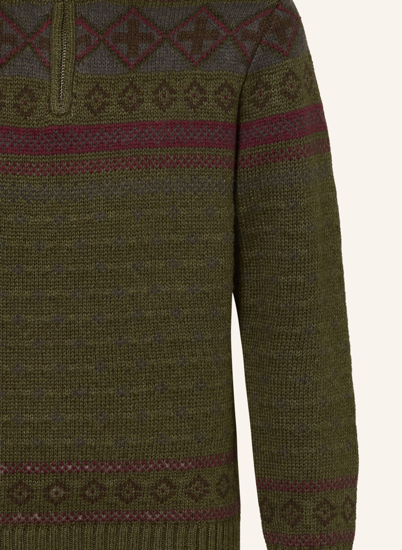 POLO RALPH LAUREN Pull col zippé: OLIVE / ROUGE FONCÉ / GROEN