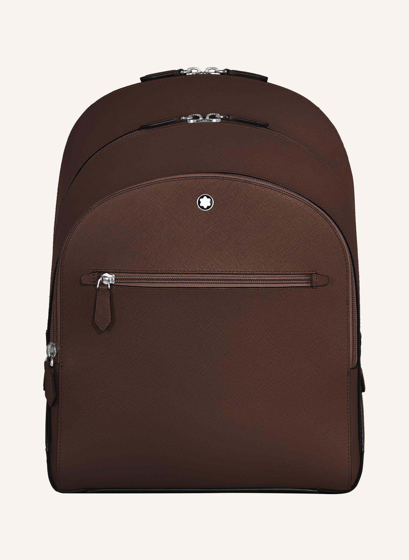 MONTBLANC COMPANION MEDIUM Saffiano Backpack with laptop compartment: DARK BROWN / SILVER