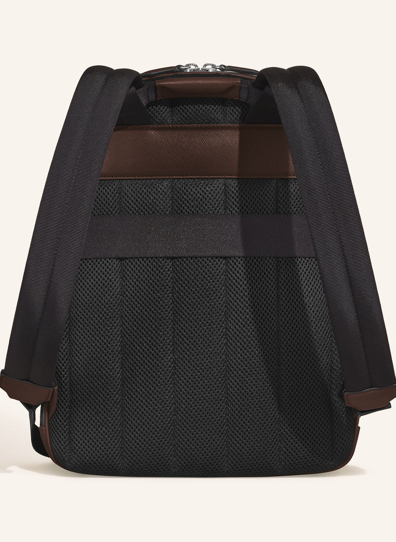 MONTBLANC COMPANION MEDIUM Saffiano Backpack with laptop compartment: DARK BROWN / SILVER