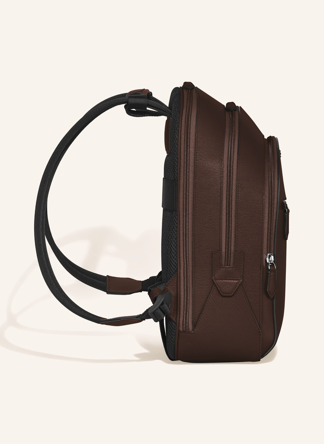 MONTBLANC COMPANION MEDIUM Saffiano Backpack with laptop compartment: DARK BROWN / SILVER