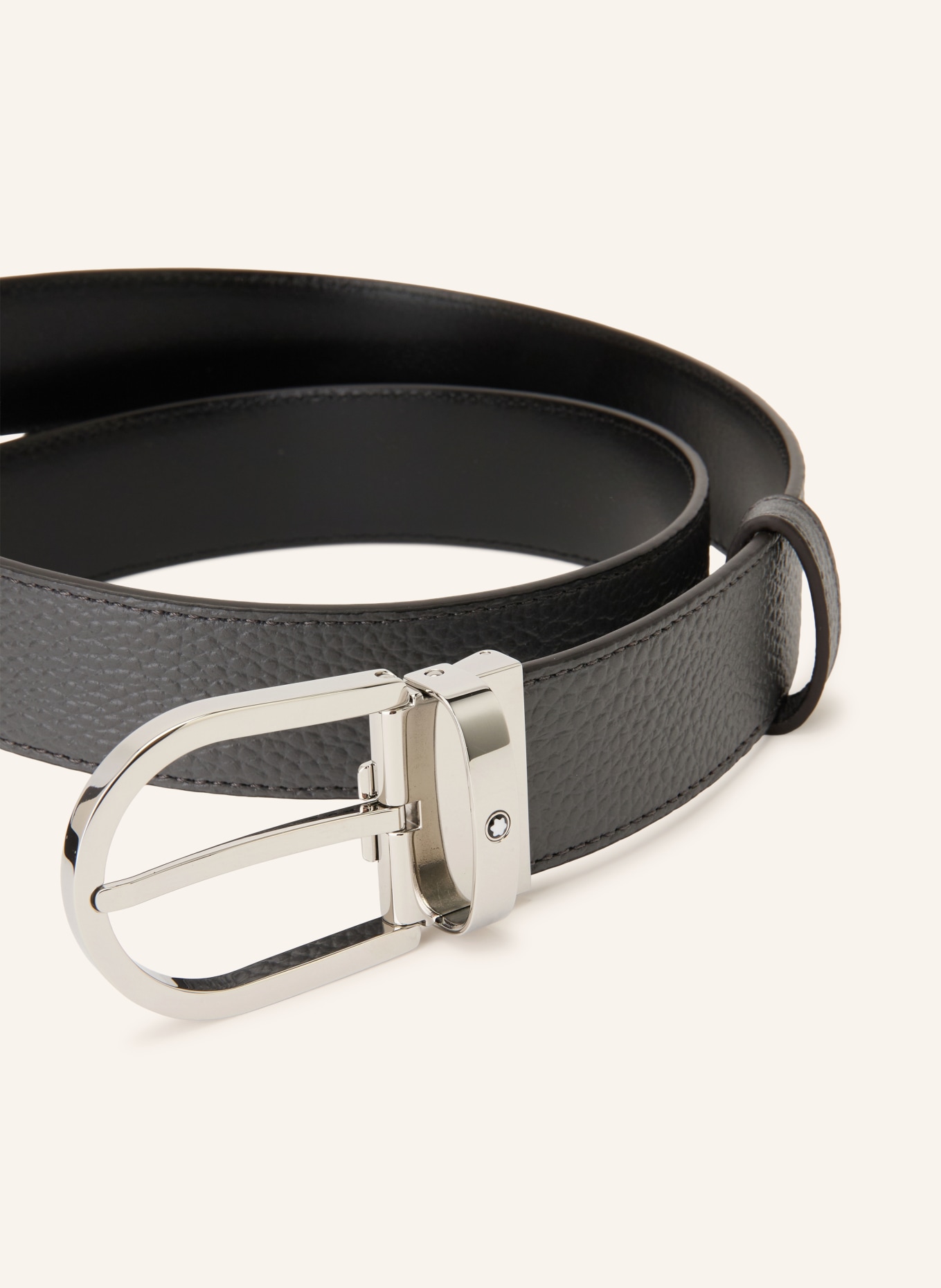 MONTBLANC Leren riem: DONKERGRIJS / ZILVER