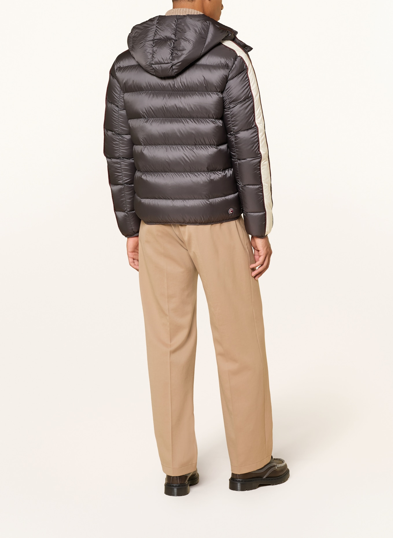 COLMAR Daunenjacke mit abnehmbarer Kapuze: DUNKELGRAU / ECRU / DUNKELROT