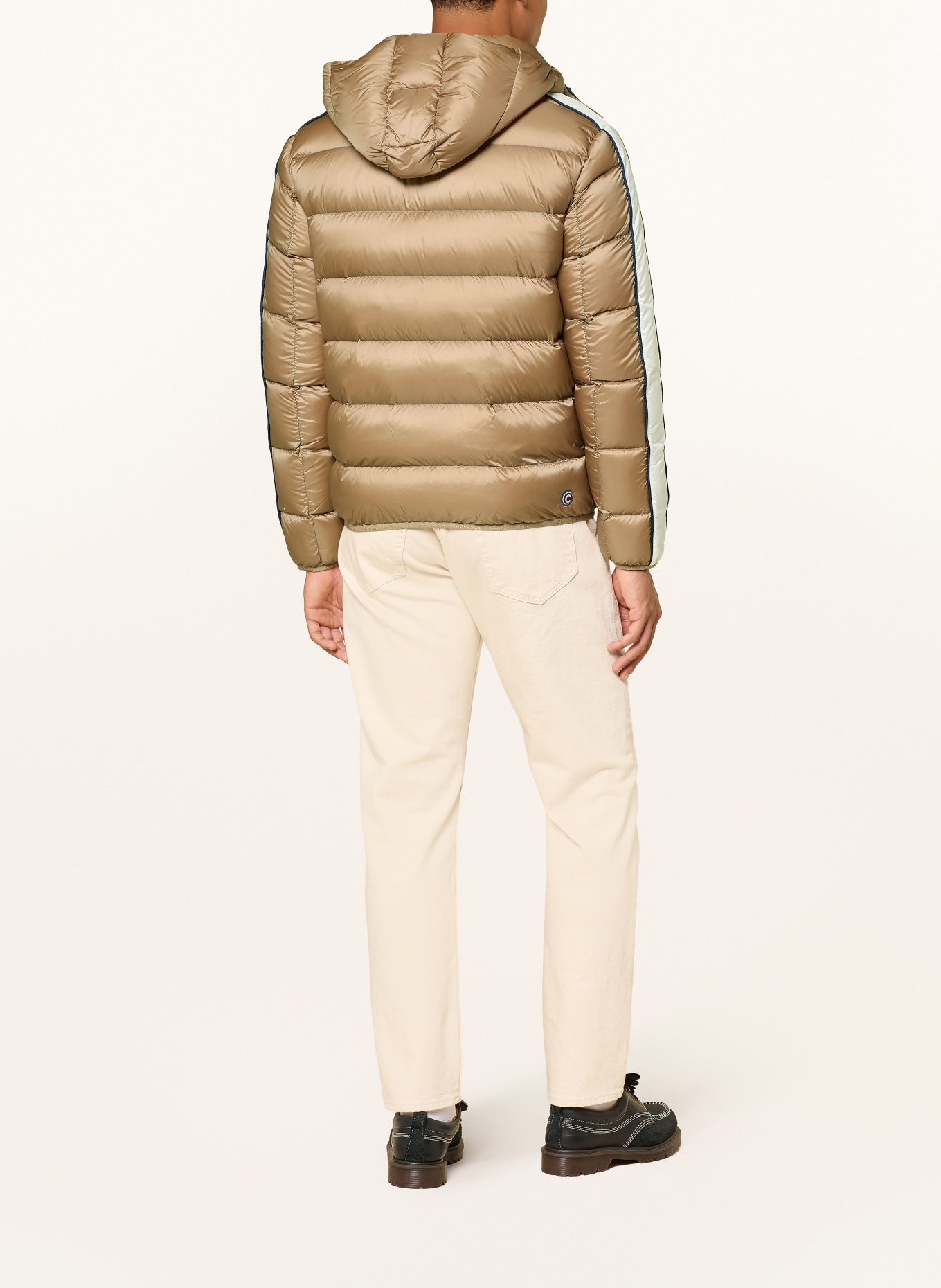 COLMAR Daunenjacke mit abnehmbarer Kapuze: HELLBRAUN / ECRU / DUNKELBLAU